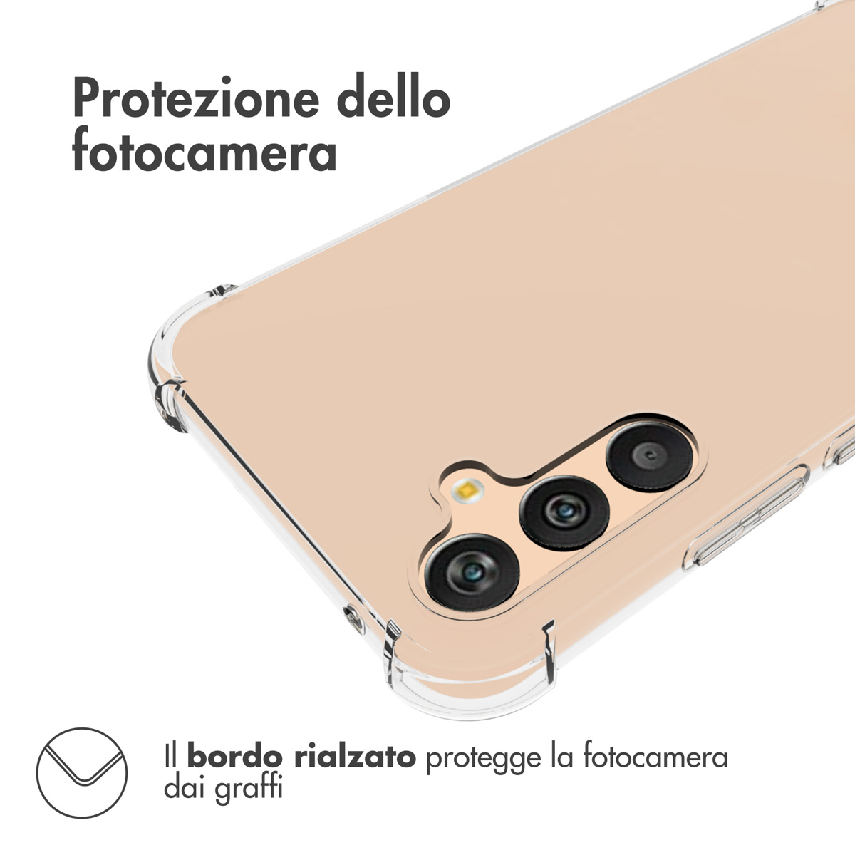 Custodia trasparente per telefono con tre obiettivi e flash.