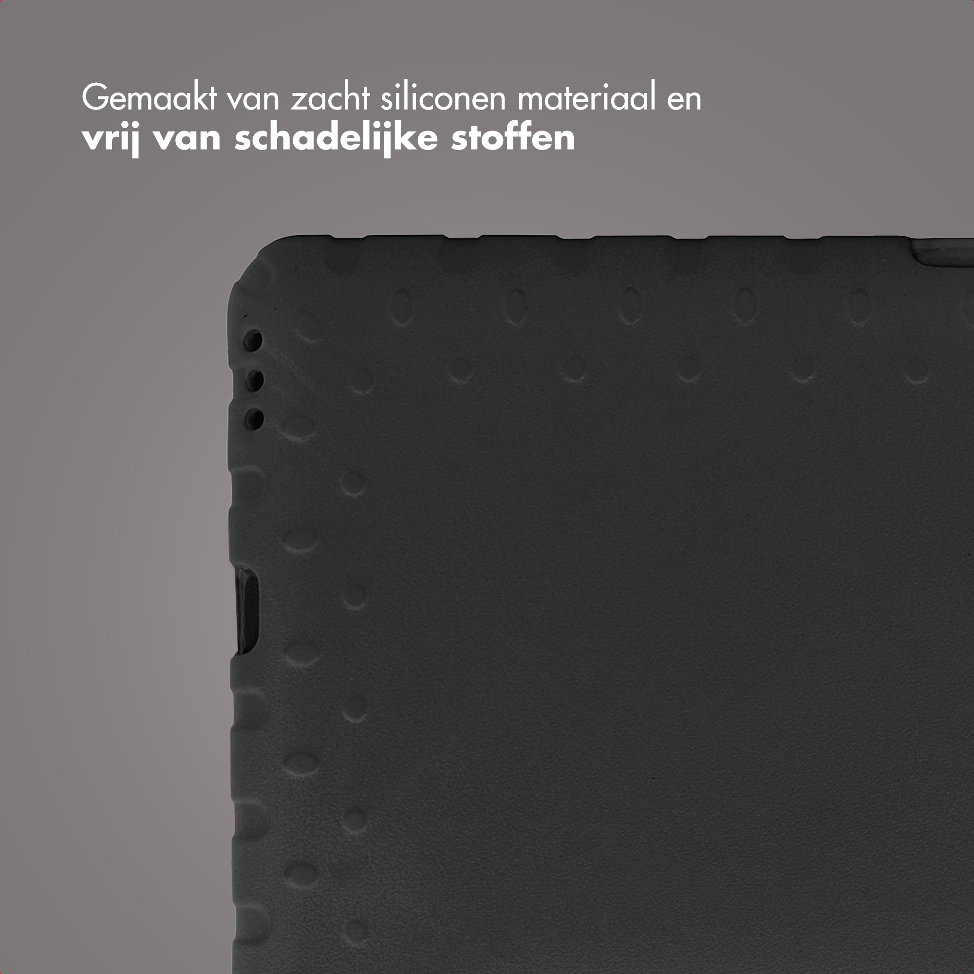 Zwarte siliconen hoes met reliëfpunten en uitsparingen. Gemaakt van zacht siliconen.