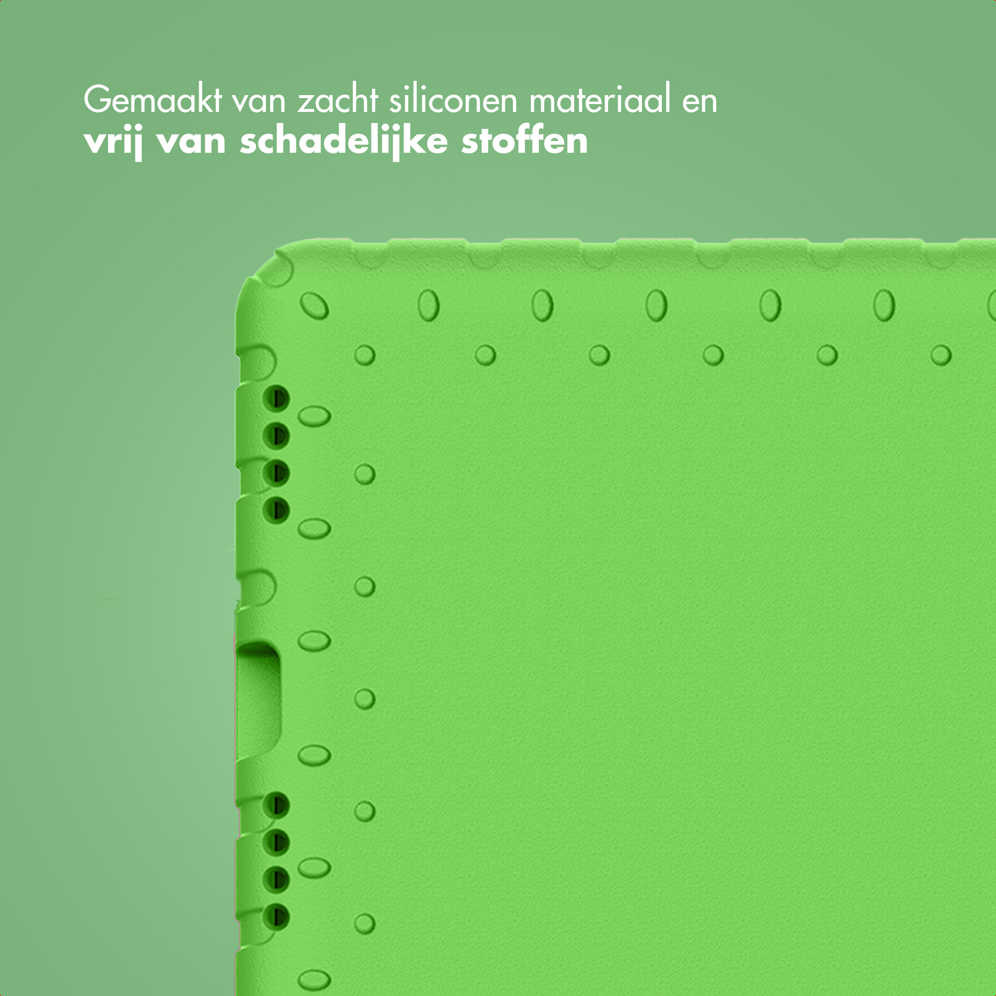 Een groene siliconen hoes met cirkelpatroon en knoppen.