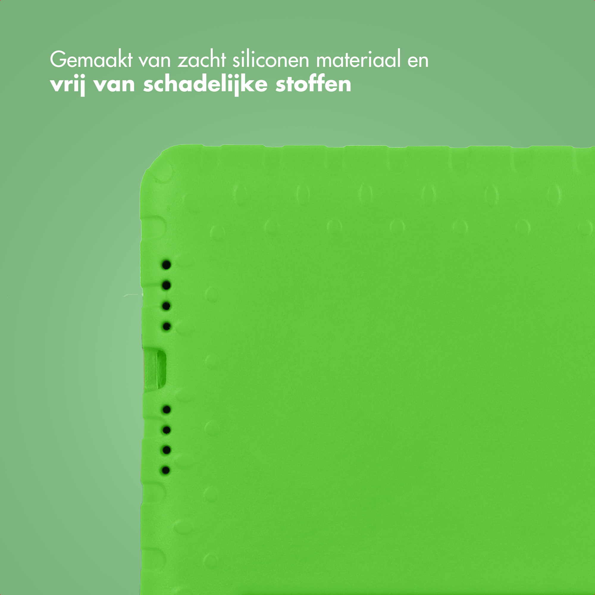 Groen siliconenmateriaal met puntjespatroon, uitsparing met zwarte puntjes.