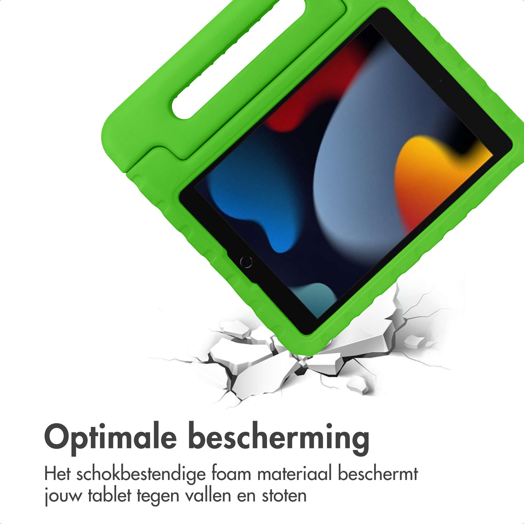 Groene tablethoes met handvat breekt door gebarsten oppervlak.
