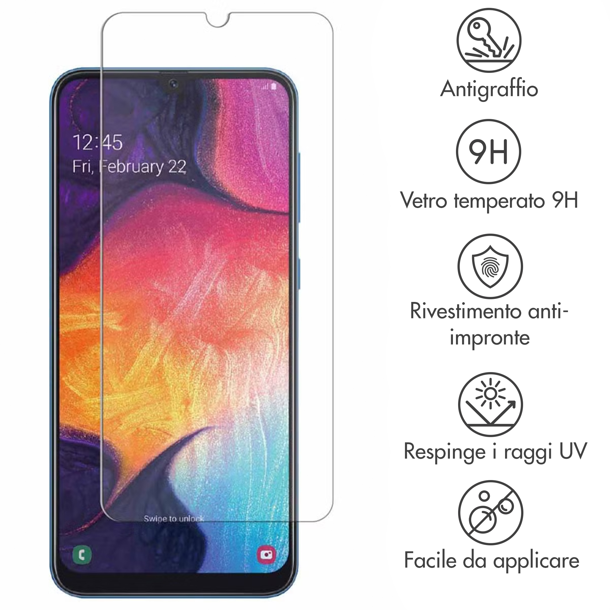 Een glazen screenprotector met kras- en UV-bescherming.