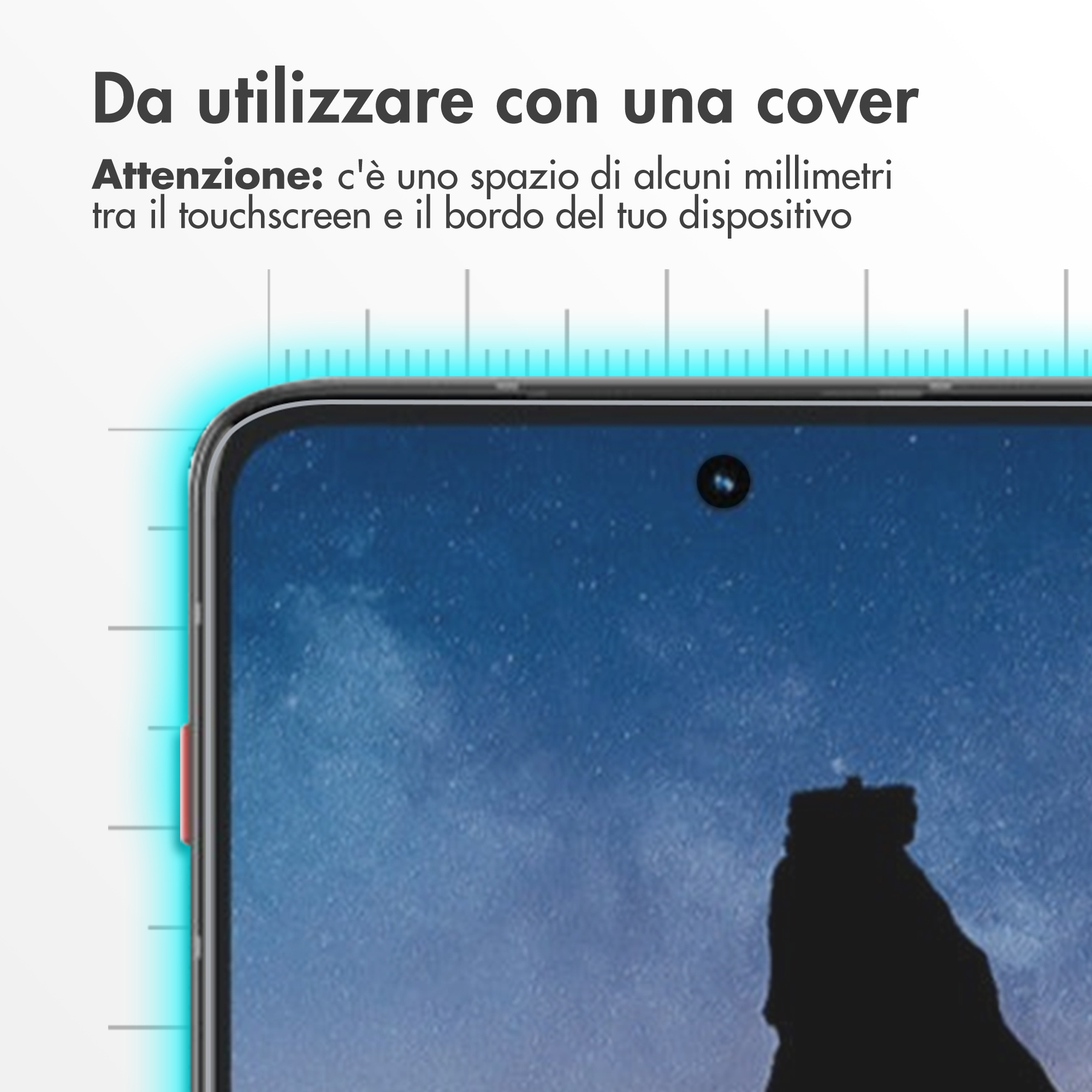 Primo piano di uno smartphone con testo sullo spazio del bordo.