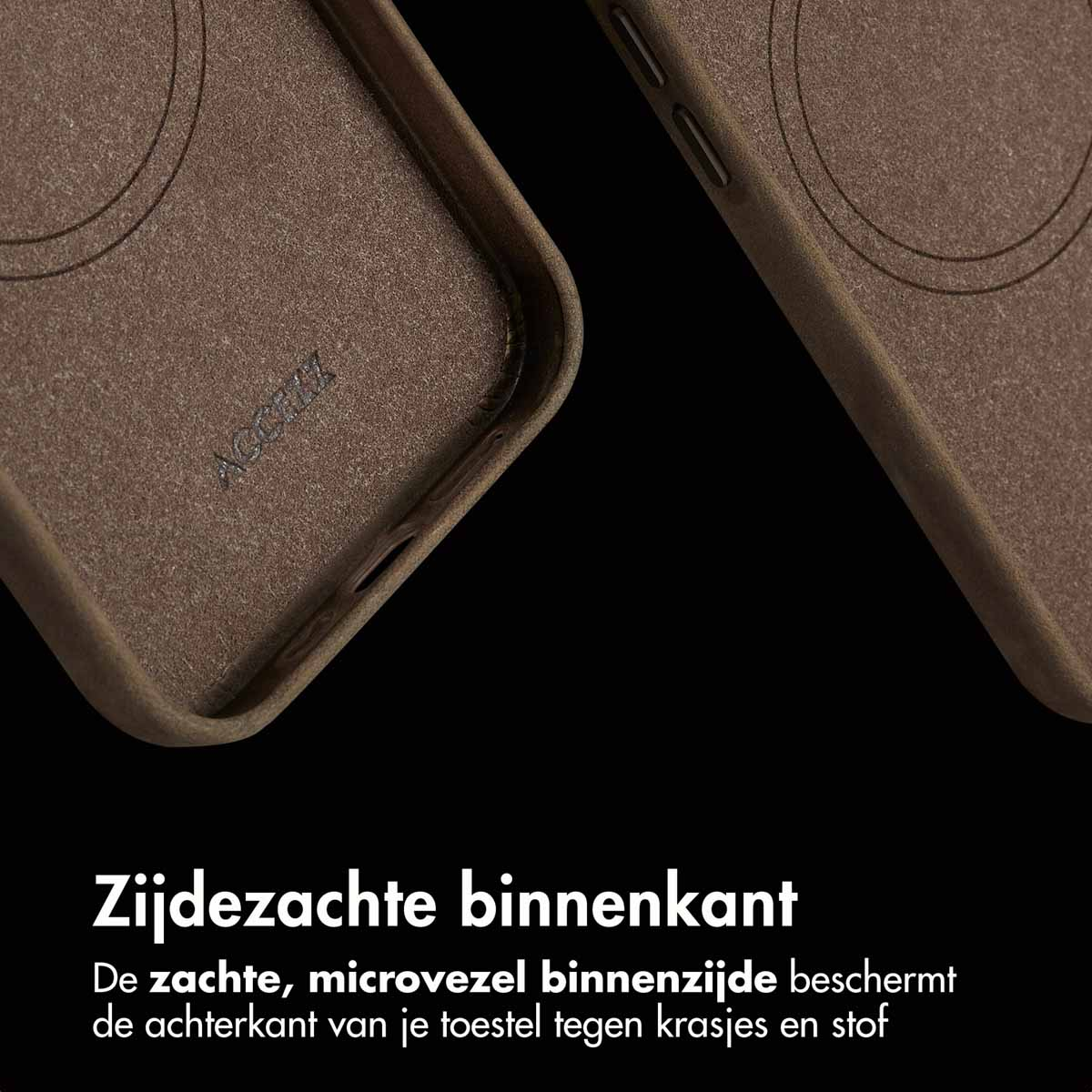 Bruine telefoonhoes met zachte microvezel voering. Beschermt tegen krassen.