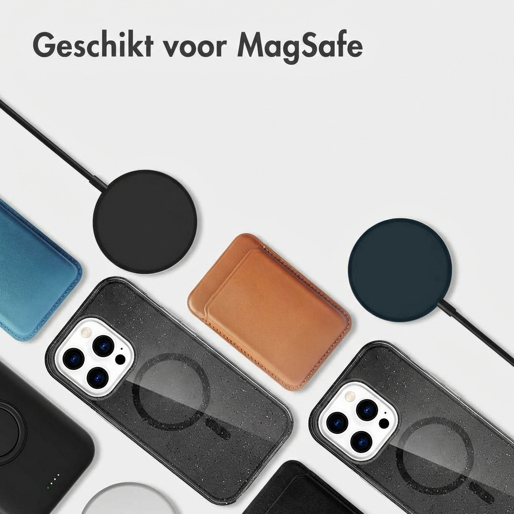 Diverse MagSafe-compatibele telefoonhoesjes en laders.