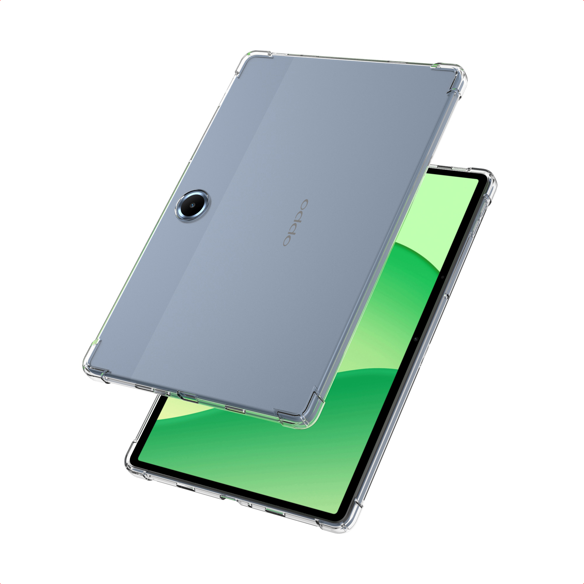 A transparent tablet with OPPO logo and camera on the back.