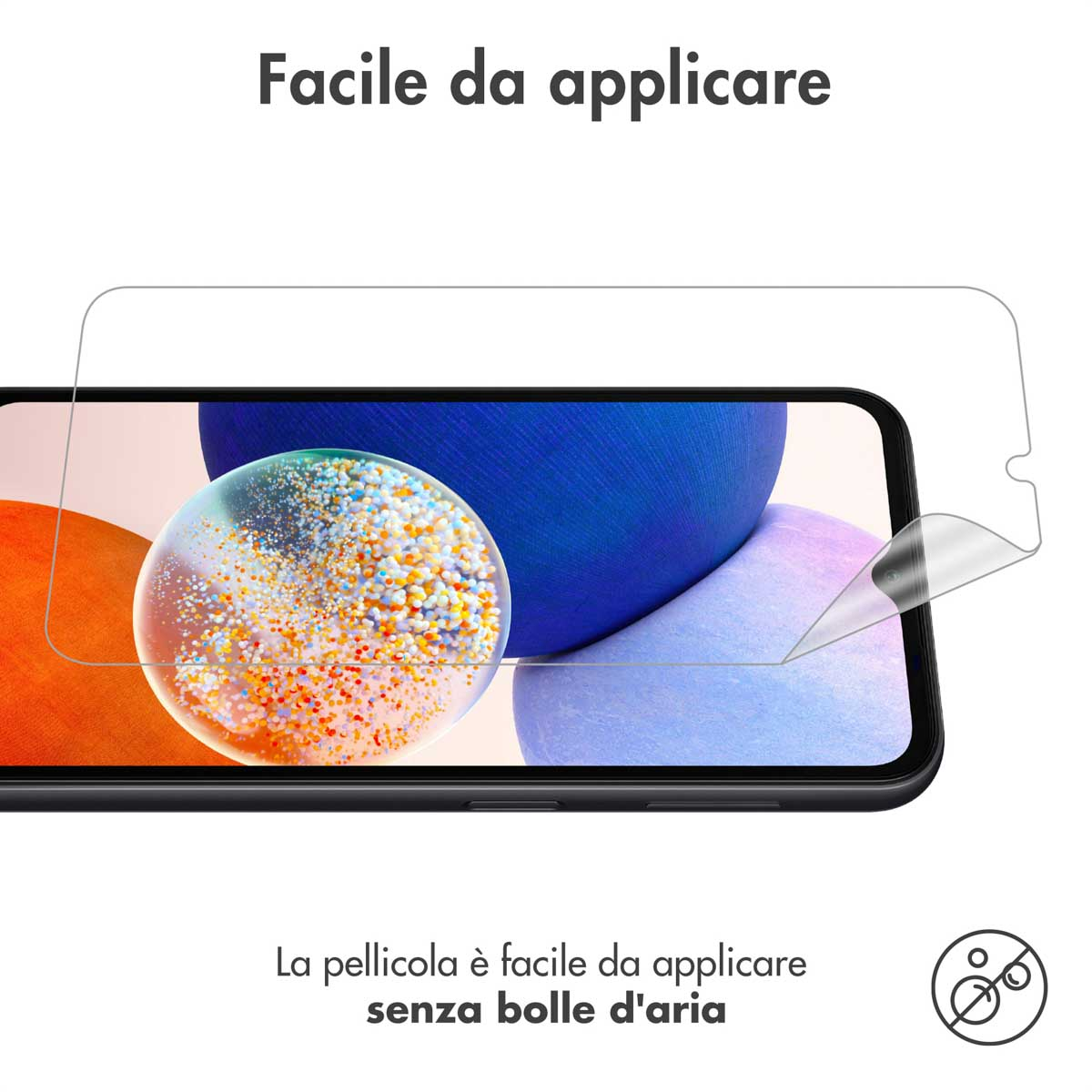 A screen protector is being applied to a smartphone.