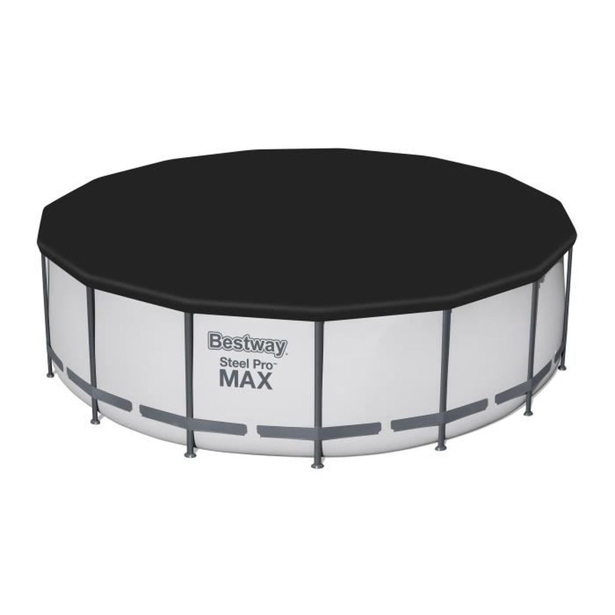 Okrągły basen Bestway Steel Pro MAX z czarną pokrywą.