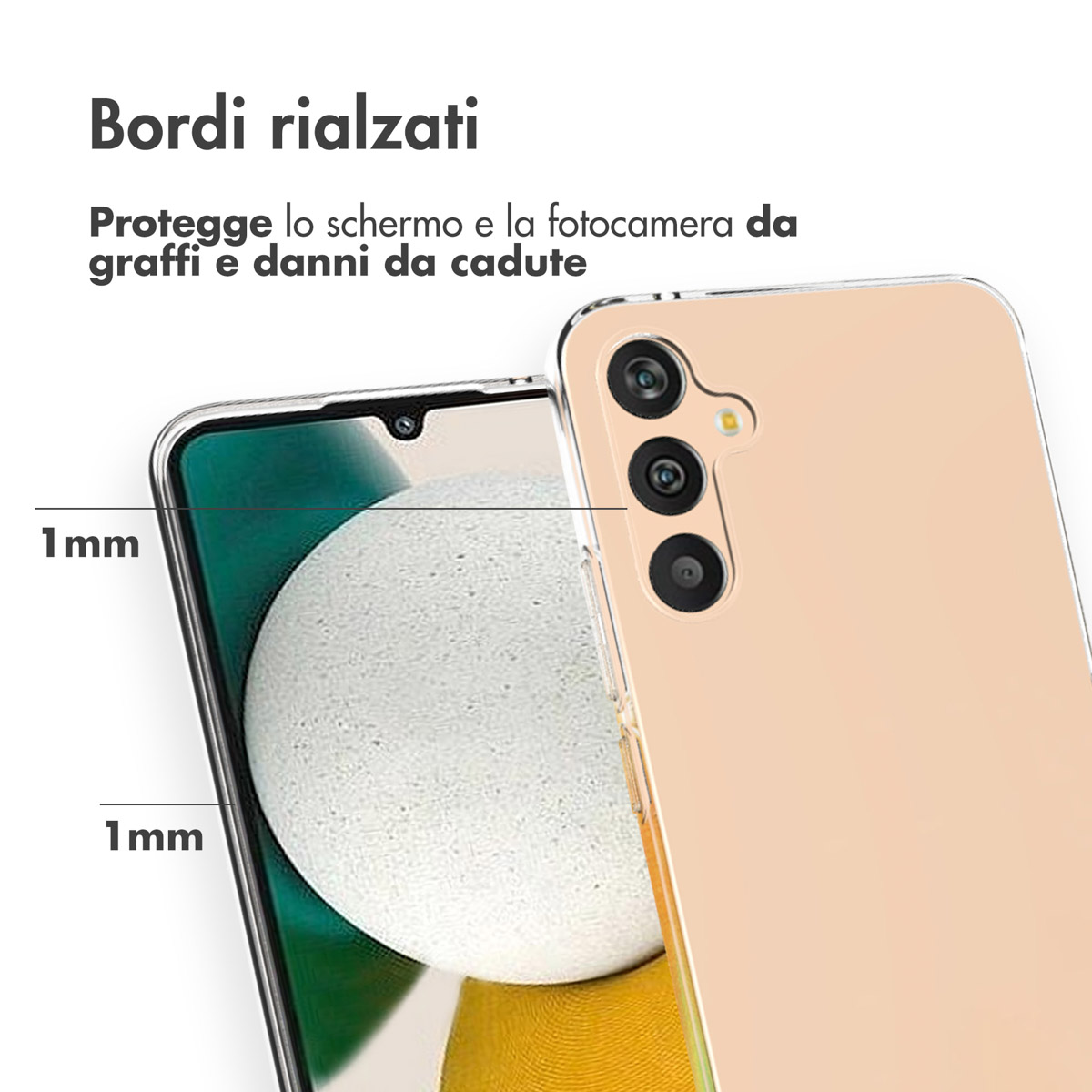Une coque de téléphone transparente montre des bords surélevés autour de l'écran.