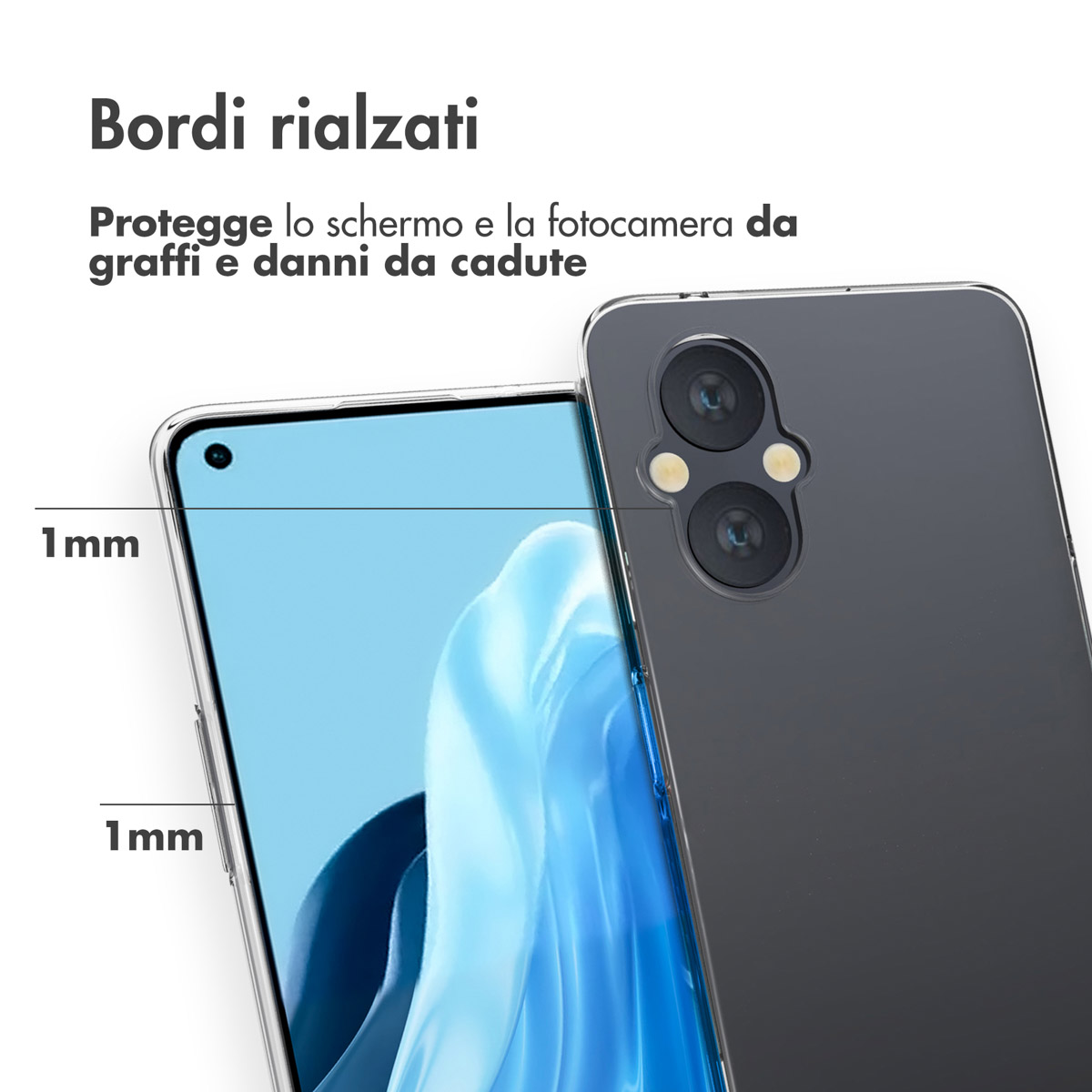 Ein Smartphone mit erhöhtem Rand schützt Bildschirm und Kamera.