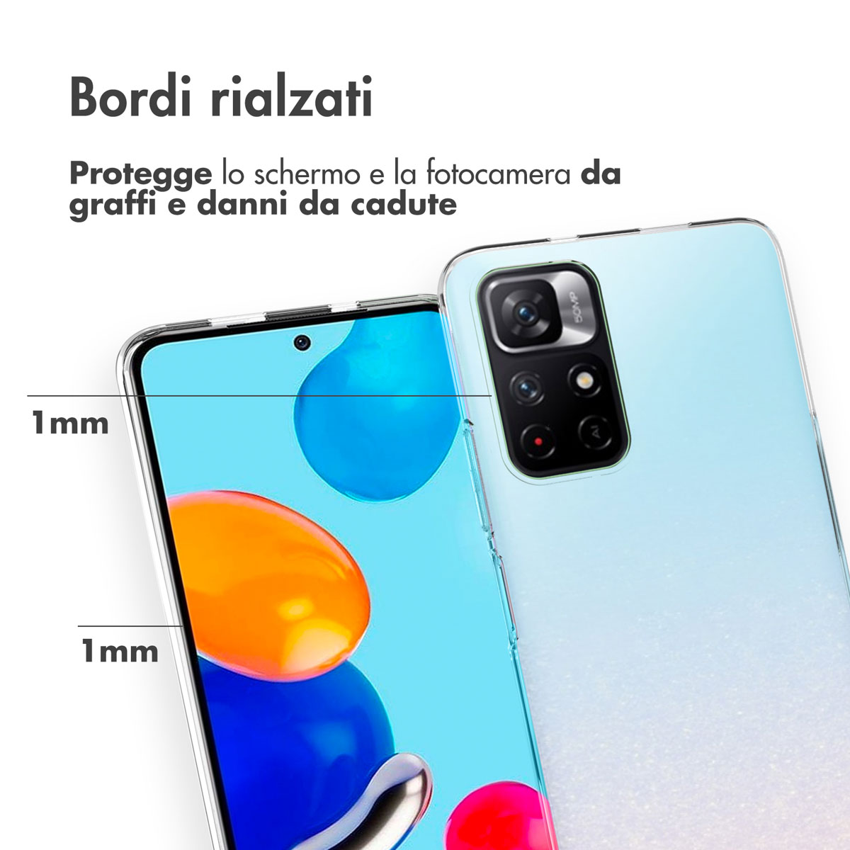 Une coque de téléphone transparente avec des bords surélevés protégeant l'écran.
