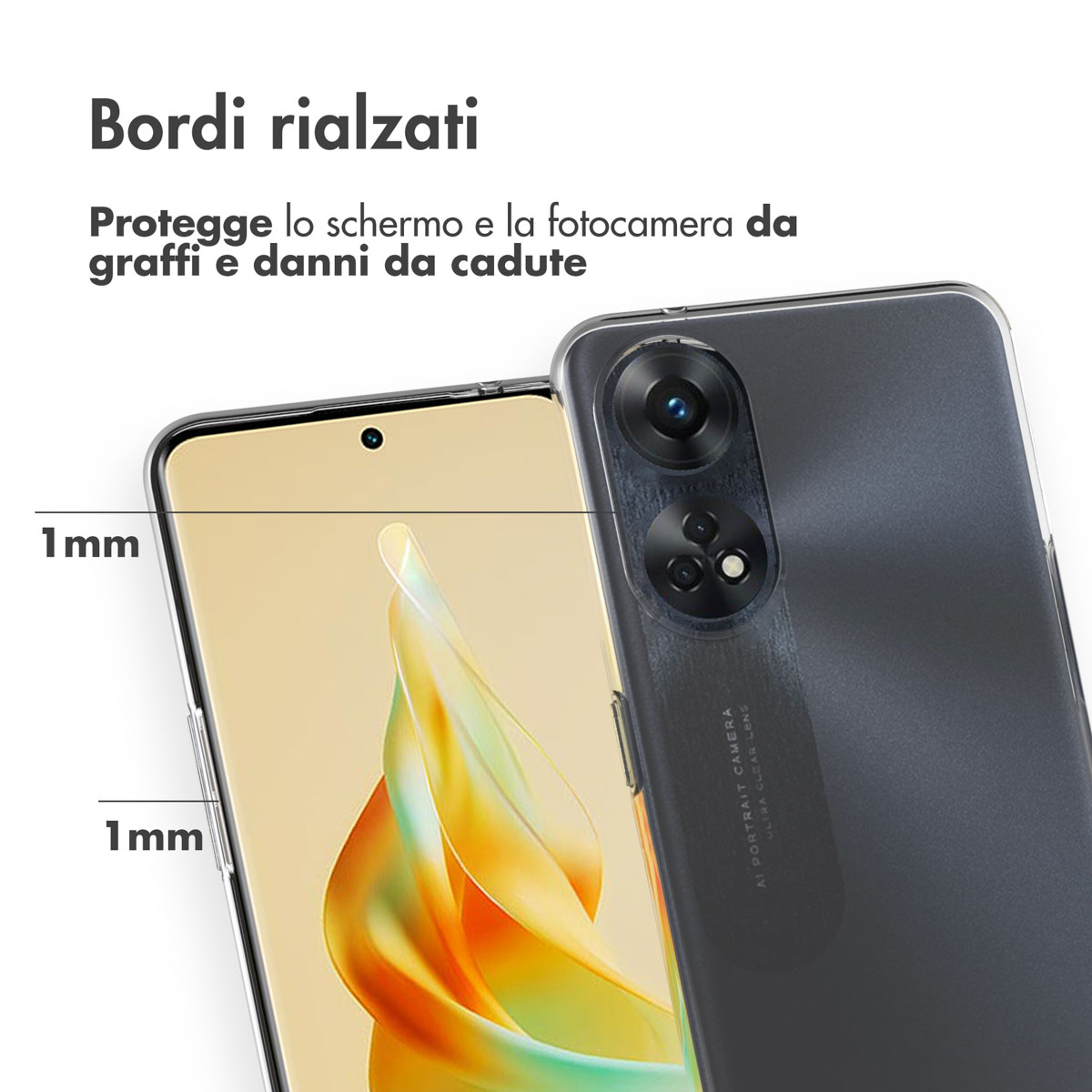 Ein Smartphone mit Schutzhülle, das den erhöhten Rand zeigt.