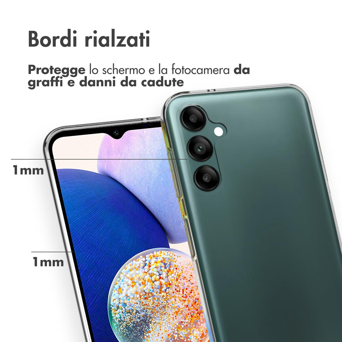 Bordi rialzati: Protegge schermo e fotocamera da graffi e cadute.