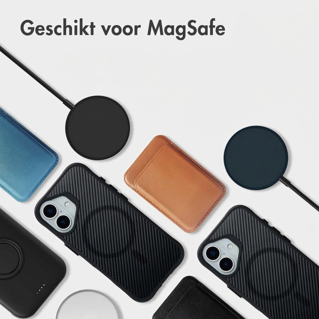 MagSafe-compatibele telefoonhoesjes, leren kaarthouder en opladers.