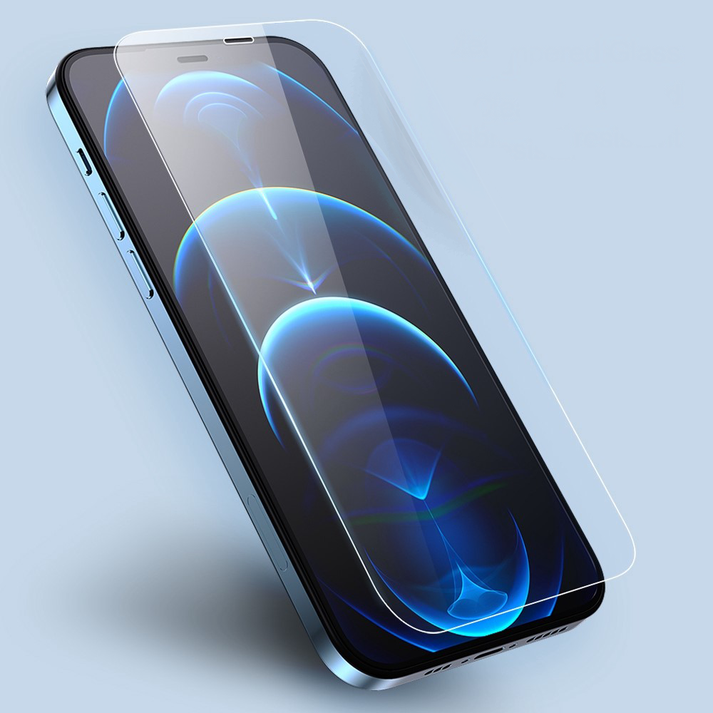 Uno smartphone con una protezione dello schermo in vetro che copre parzialmente lo schermo.