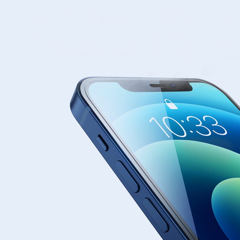 Schermo blu iPhone mostra 10:33. Vista ravvicinata.