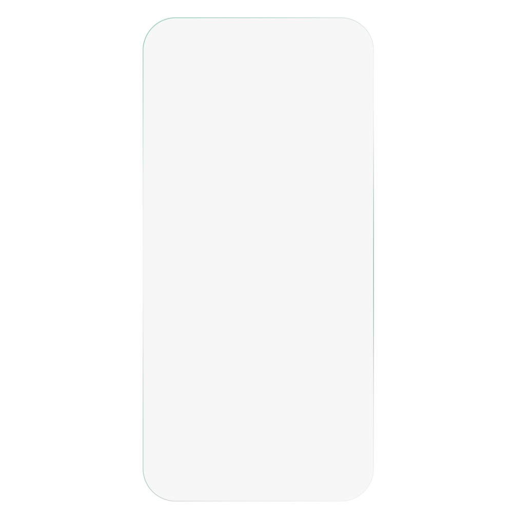 Eine transparente Schutzfolie mit abgerundeten Ecken auf weißem Hintergrund.