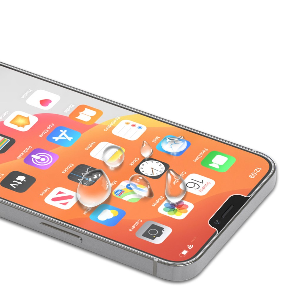 Un écran de smartphone avec de nombreuses icônes d'applications et des gouttes d'eau.