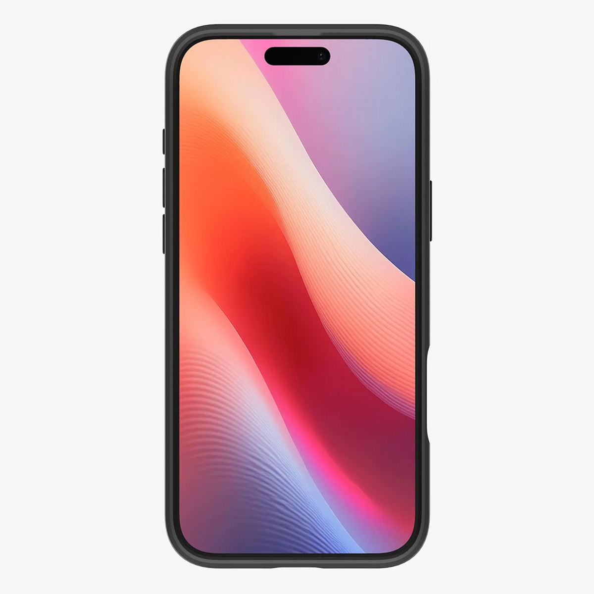 Een zwarte smartphone met een kleurige, abstracte achtergrond op het scherm.