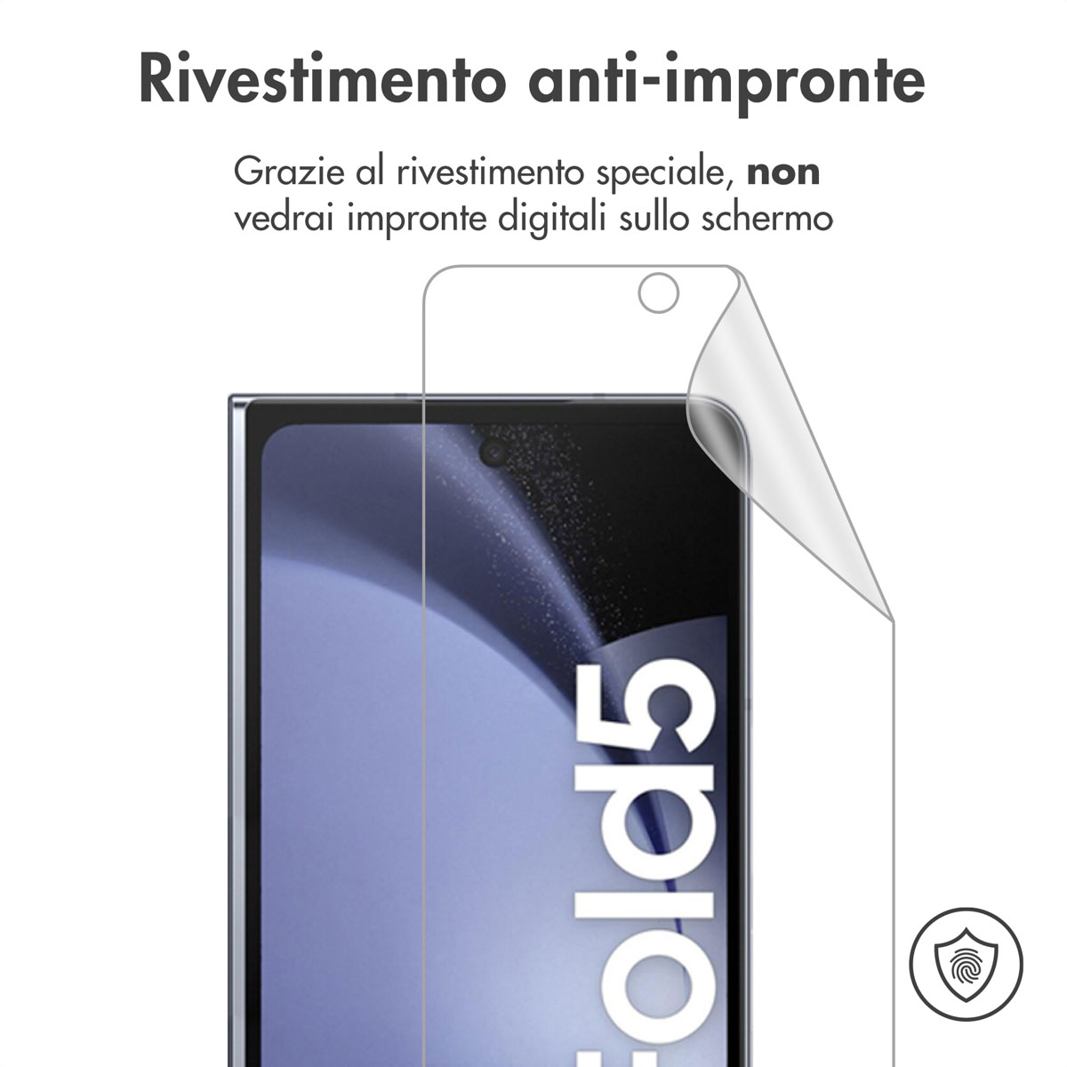 Beschermfolie voor smartphone met vingerdruk-icoon.