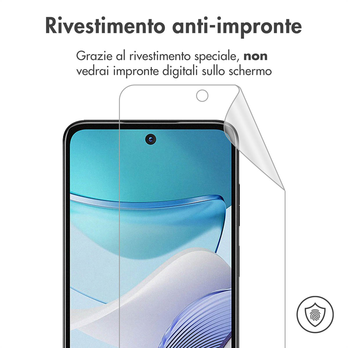 Screenprotector voor smartphone met anti-vingerafdrukcoating.