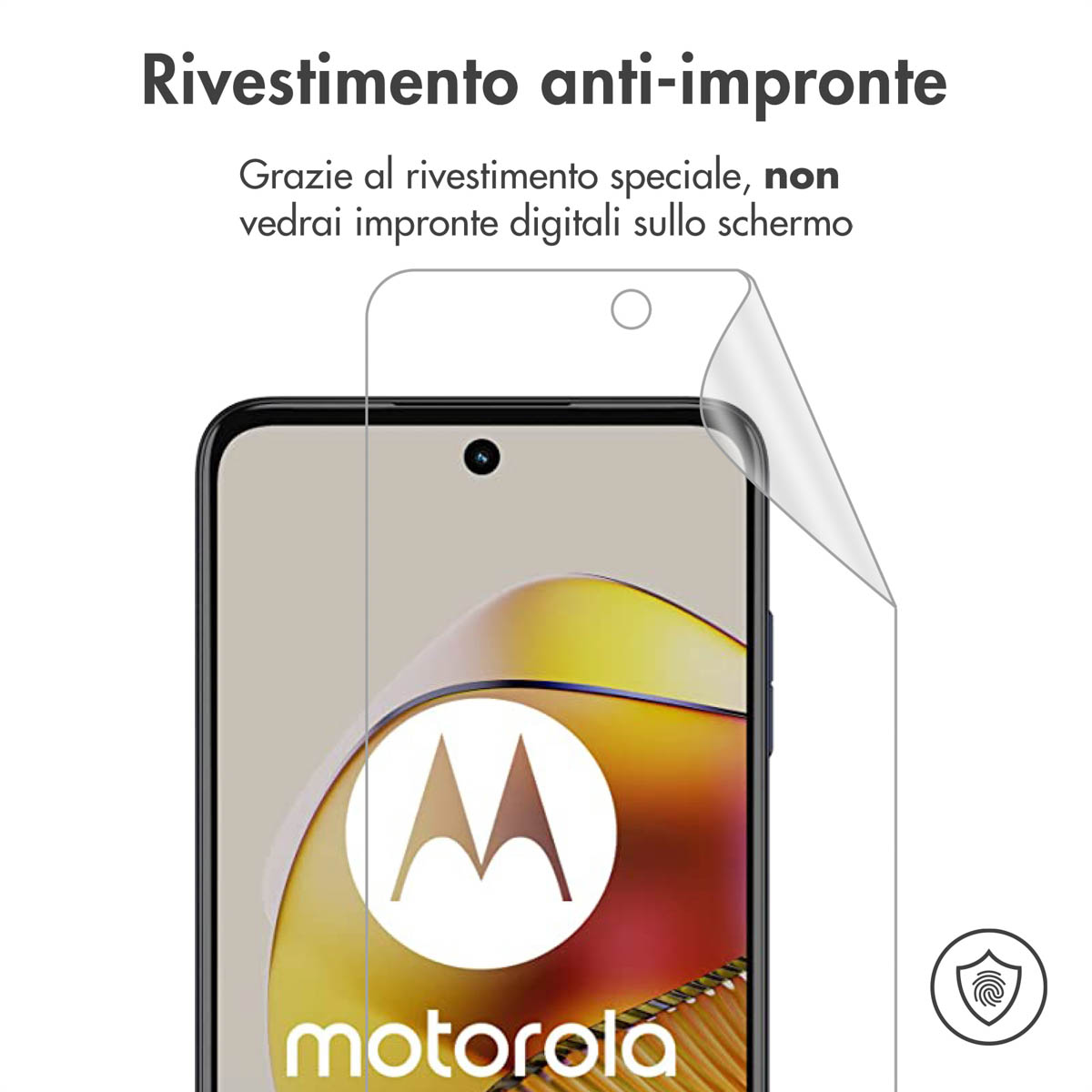 Een schermprotector wordt aangebracht op een smartphone met Motorola-logo.