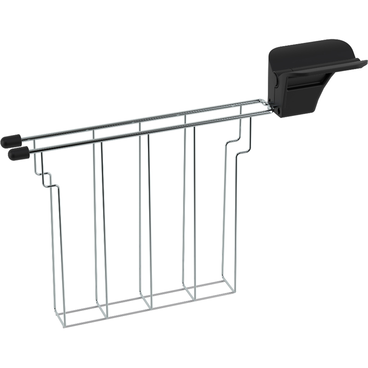 Un porte-fil argenté avec fixation noire, sur fond blanc.