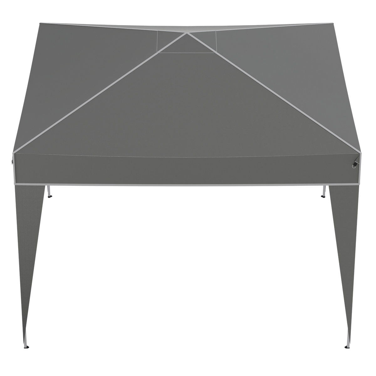Gray canopy tent with white frame and thin legs on a white background.