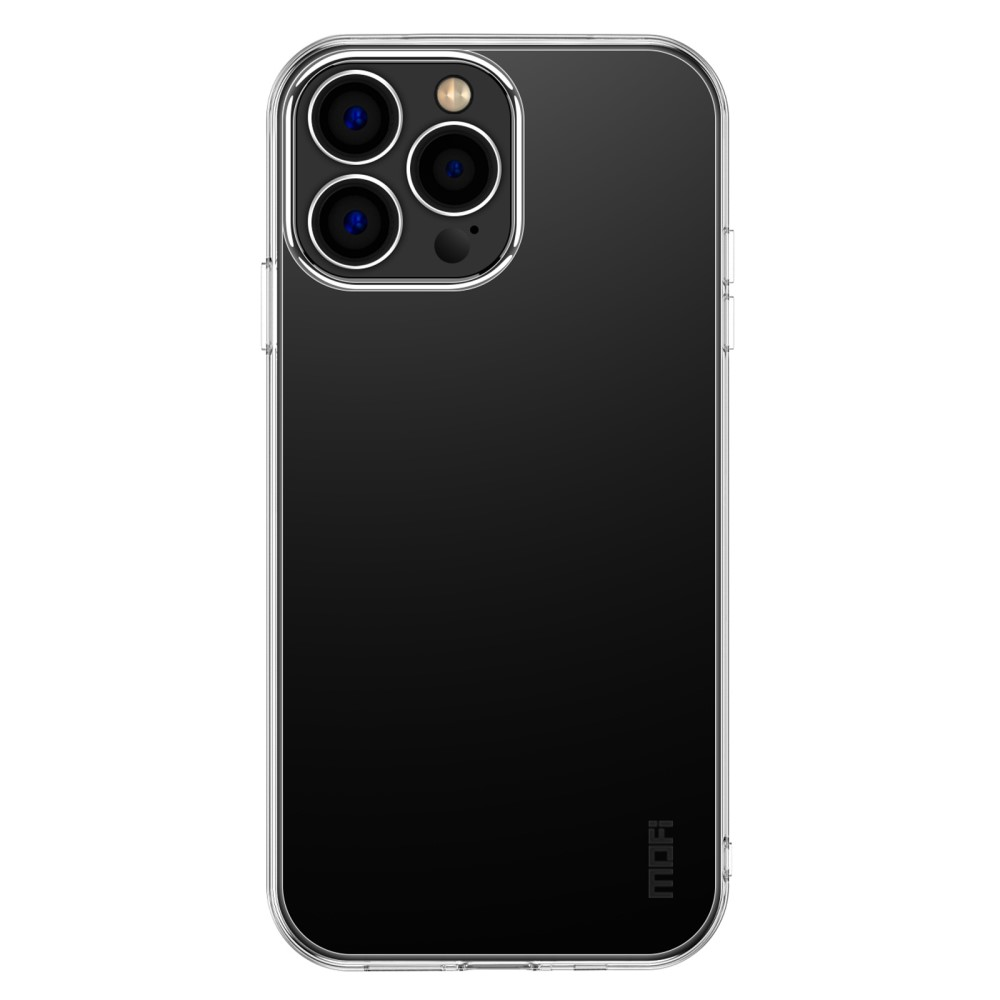 Custodia trasparente per telefono con ritaglio tripla fotocamera e logo MoFi.