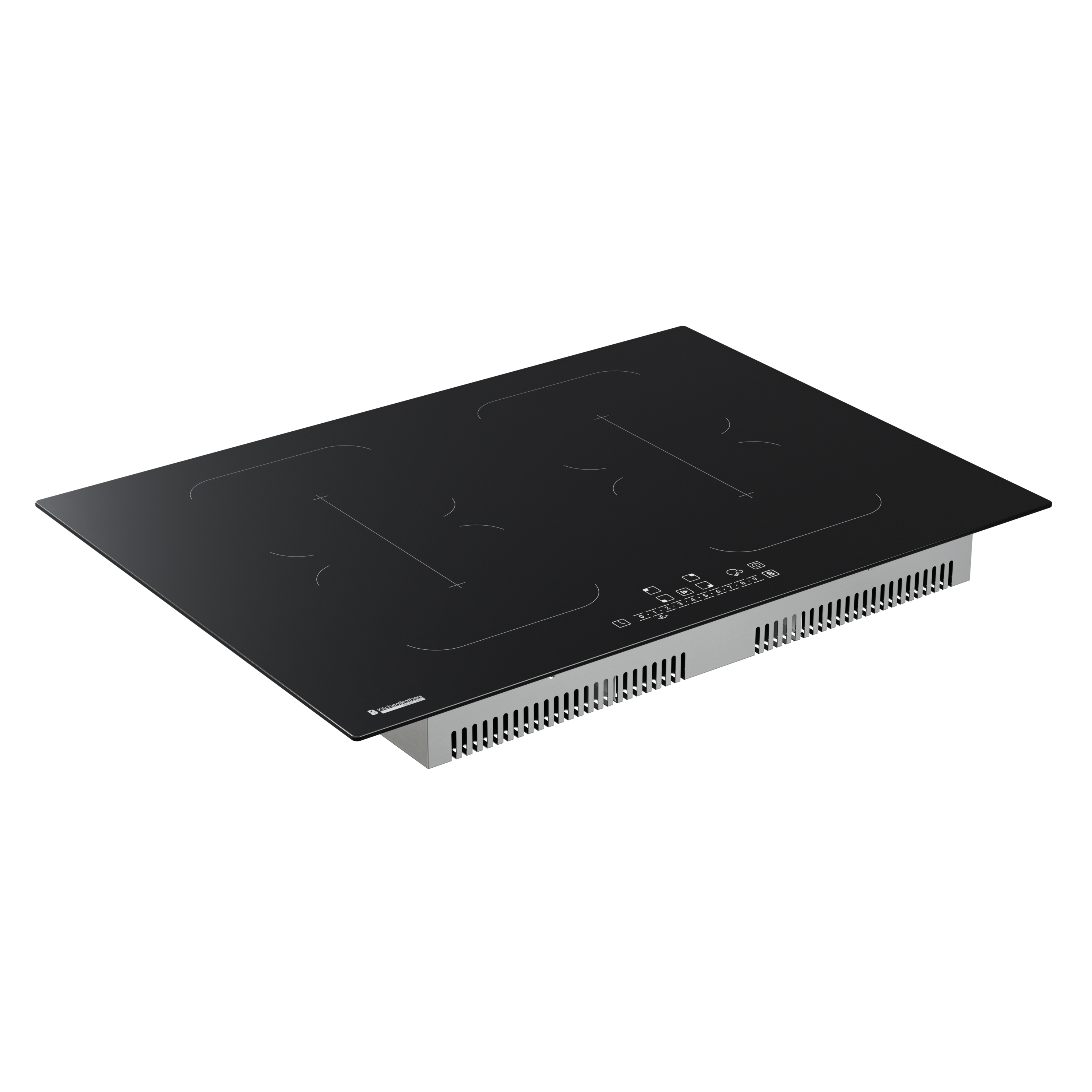 Zwart inductiefornuis met twee kookzones en een touch control paneel.