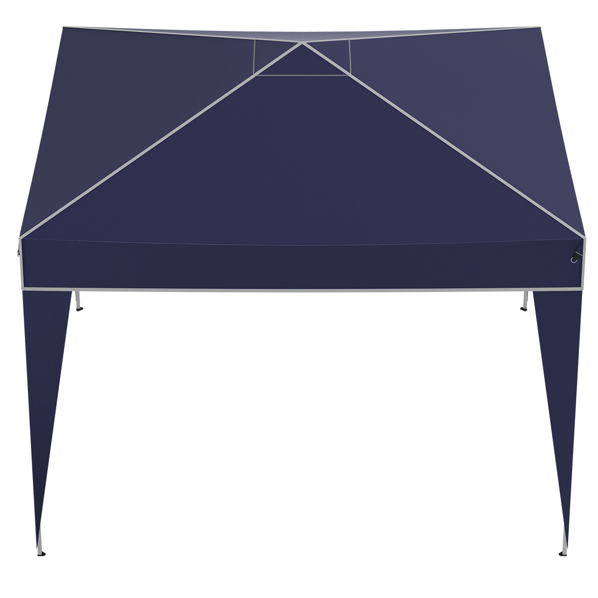A dark blue canopy tent with a white metal frame, set against a white background.