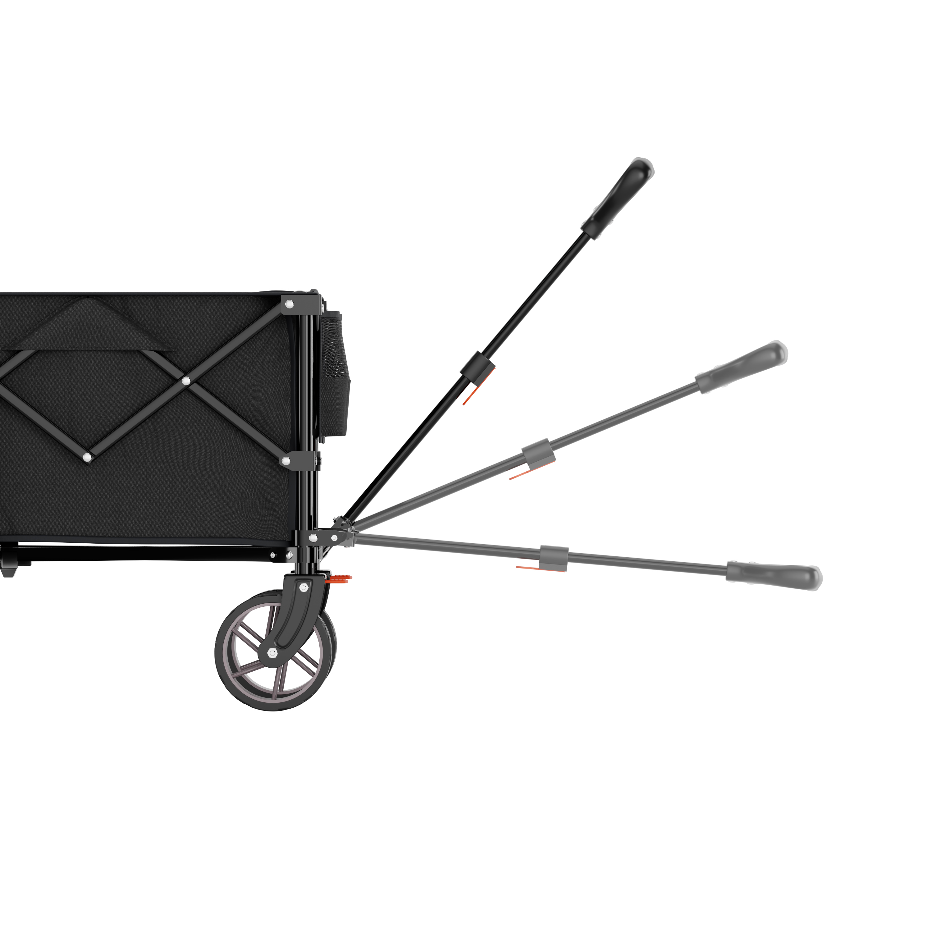 Black wagon with extendable handle and one wheel.