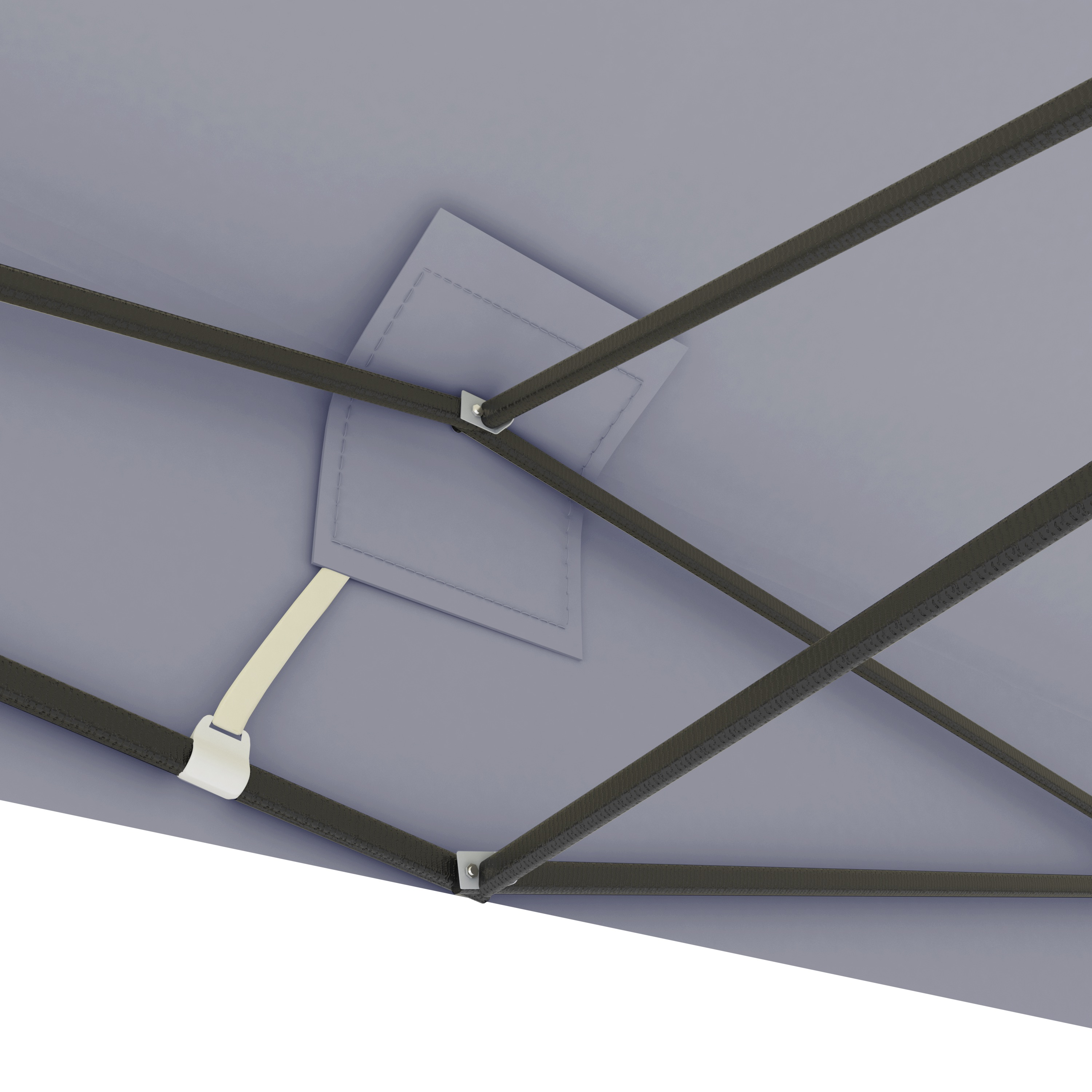 Underside of a gray canopy with dark struts and fasteners.