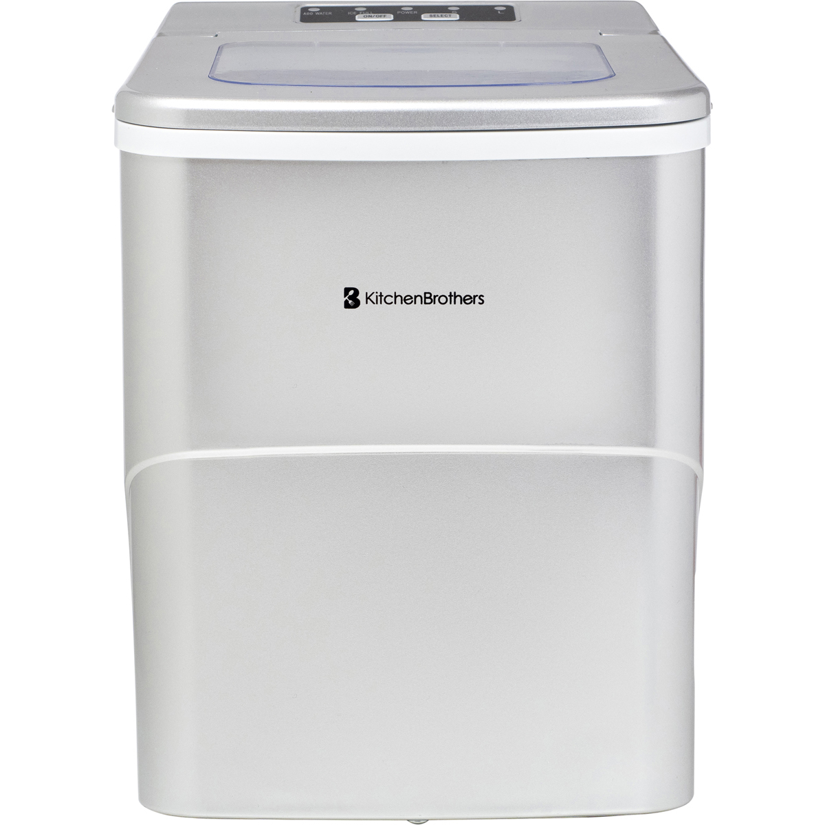 Ein silberner KitchenBrothers Eismaschine mit transparentem Deckel und Bedienfeld.