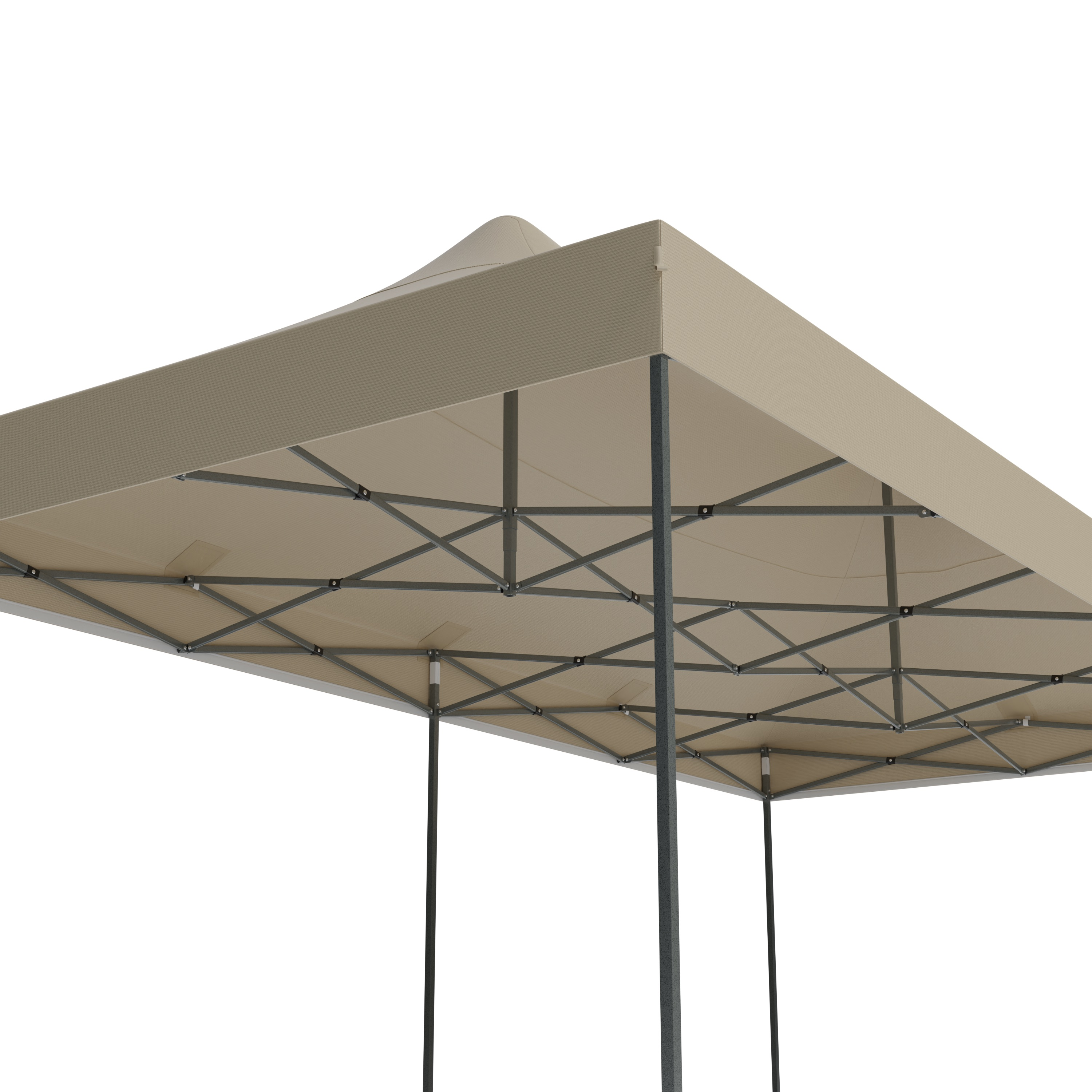 A beige tent canopy with visible metal structure from below.