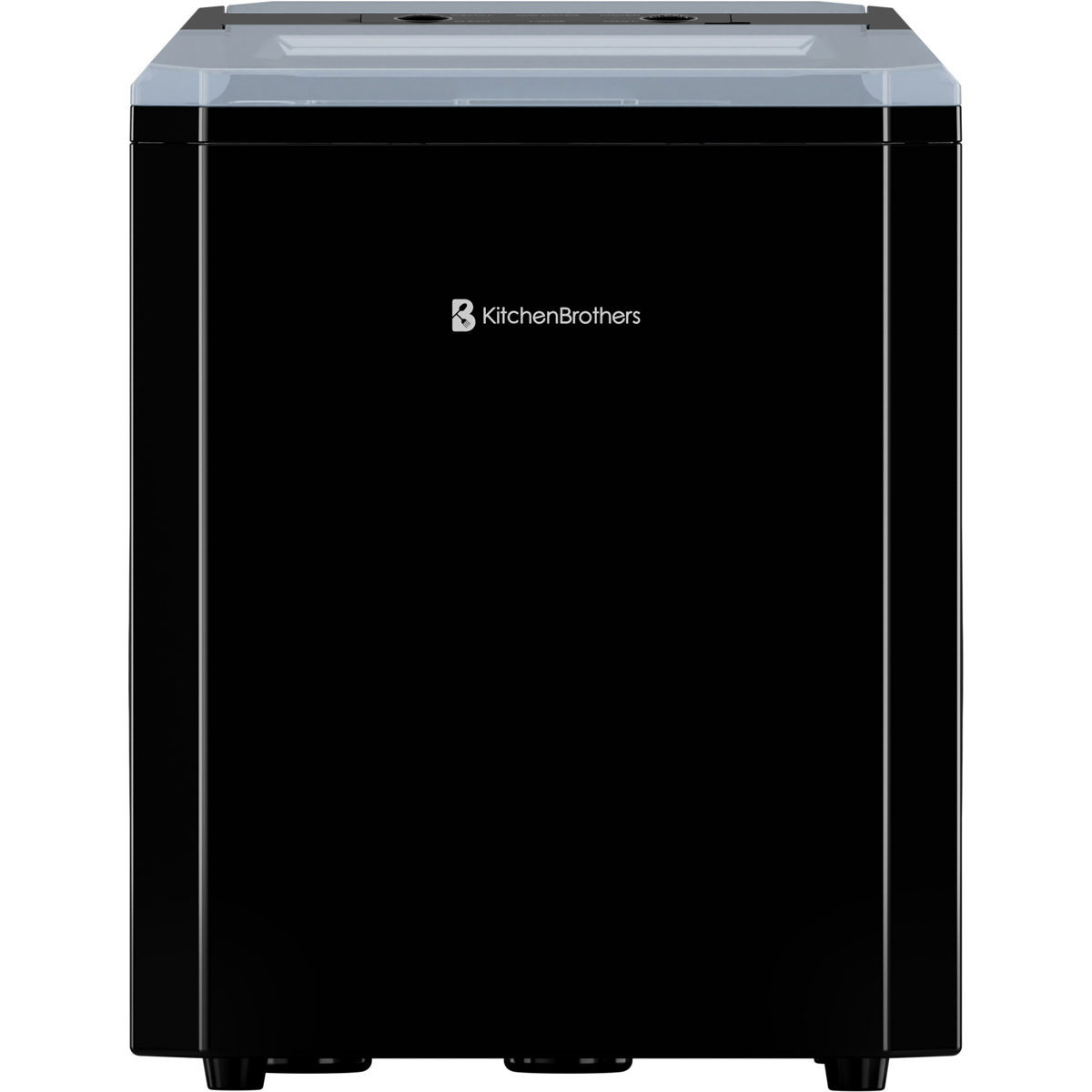 Black kitchen appliance with silver logo on top.