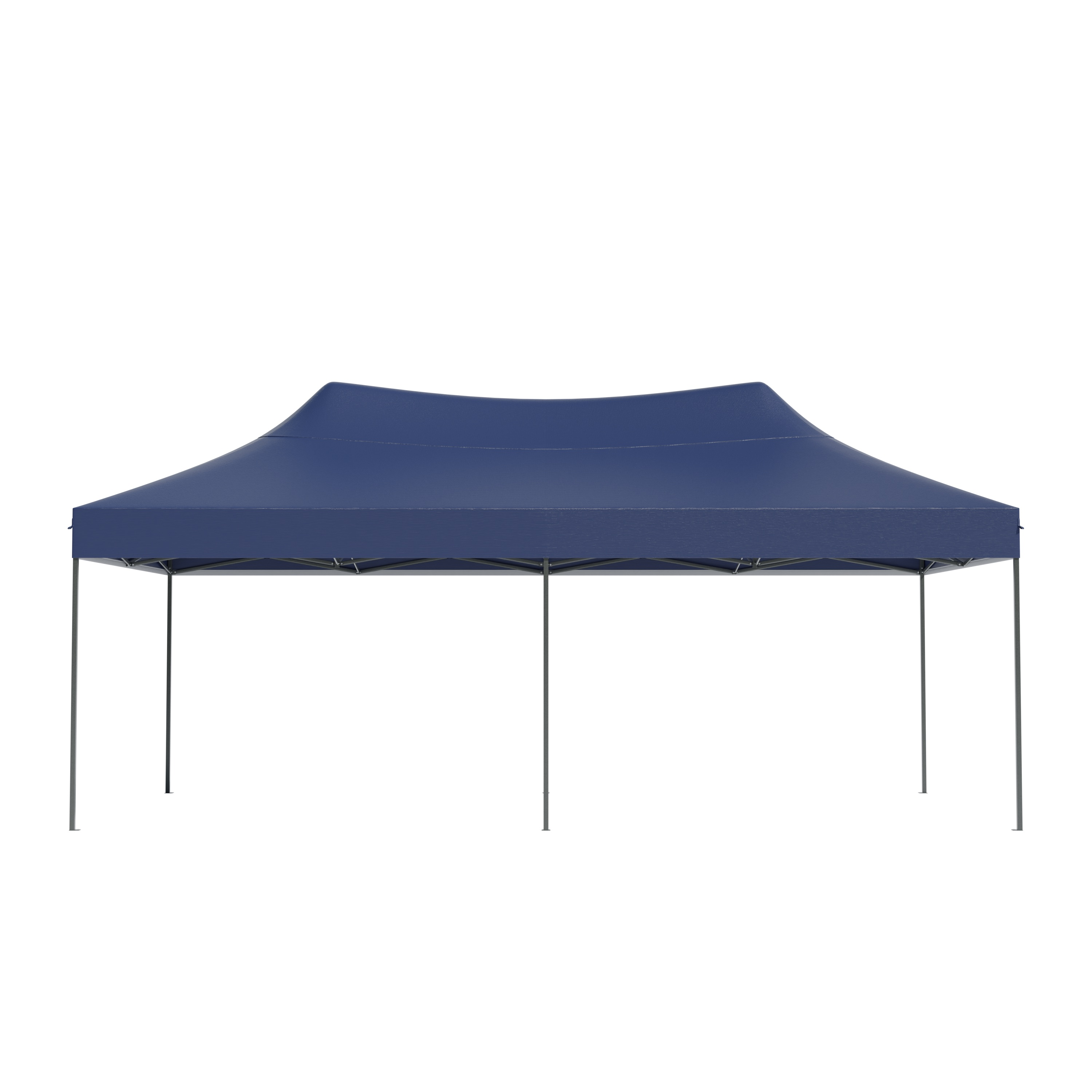 A dark blue canopy tent with four legs on a white background.