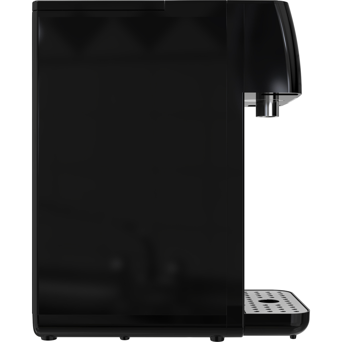 Black water dispenser with chrome faucet and drip tray.