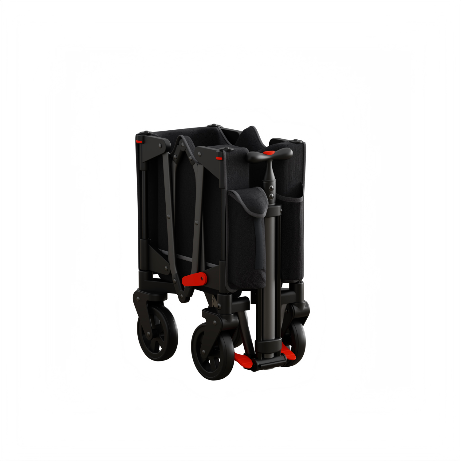 Black folding wagon with red accents and wheels.