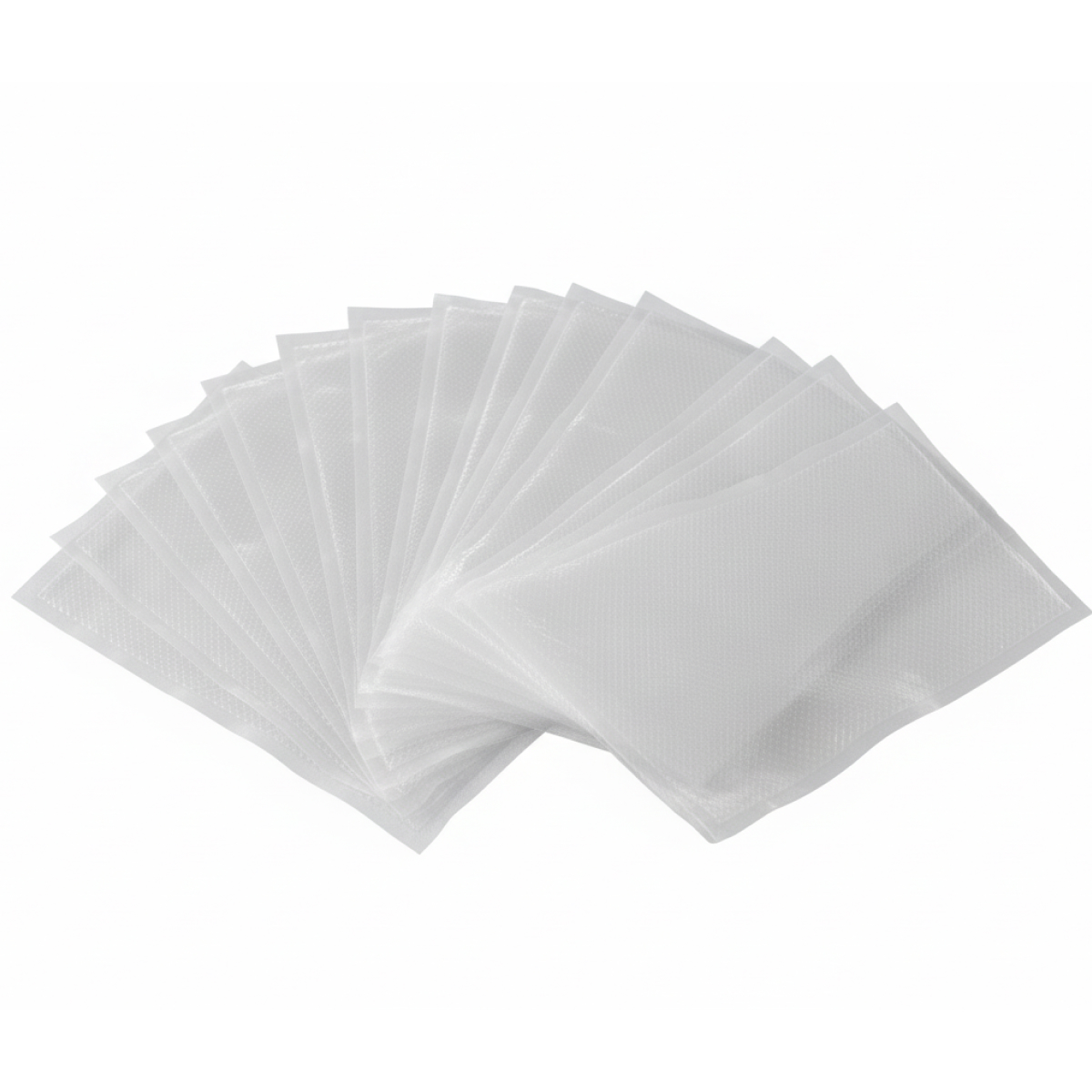 A fan of clear plastic sleeves on a white background.