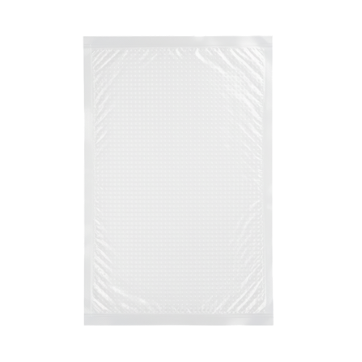 A clear vacuum seal bag roll with embossed pattern on a white background.