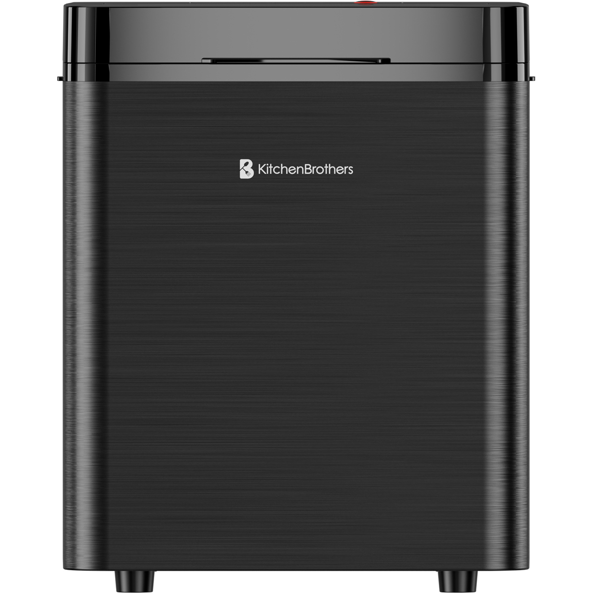 Une déchiqueteuse à papier noire KitchenBrothers avec une finition en métal brossé.