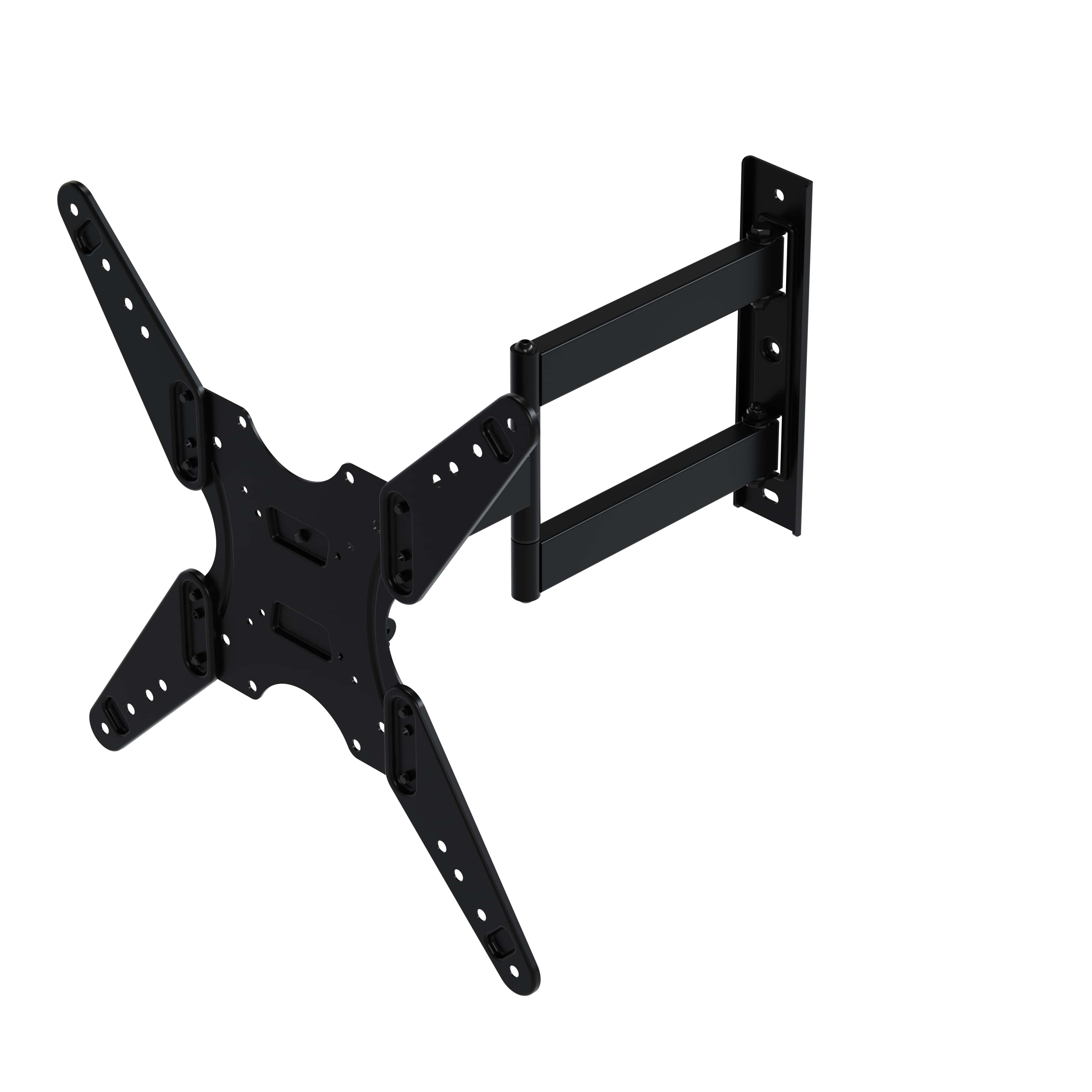 Black TV wall mount with extendable arm and VESA plate.