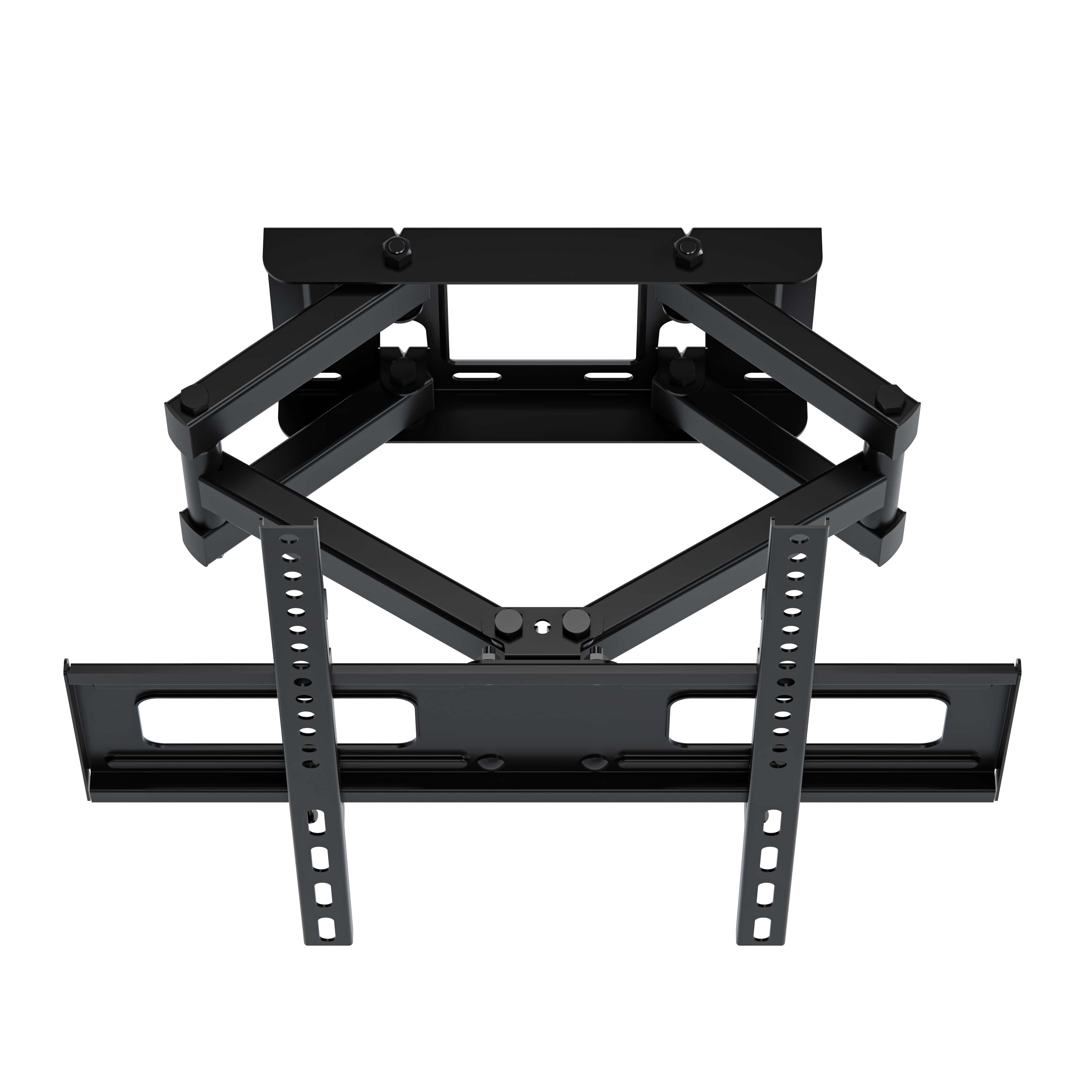 Ein schwarzer, verstellbarer TV-Wandhalter mit Gelenkarmen.