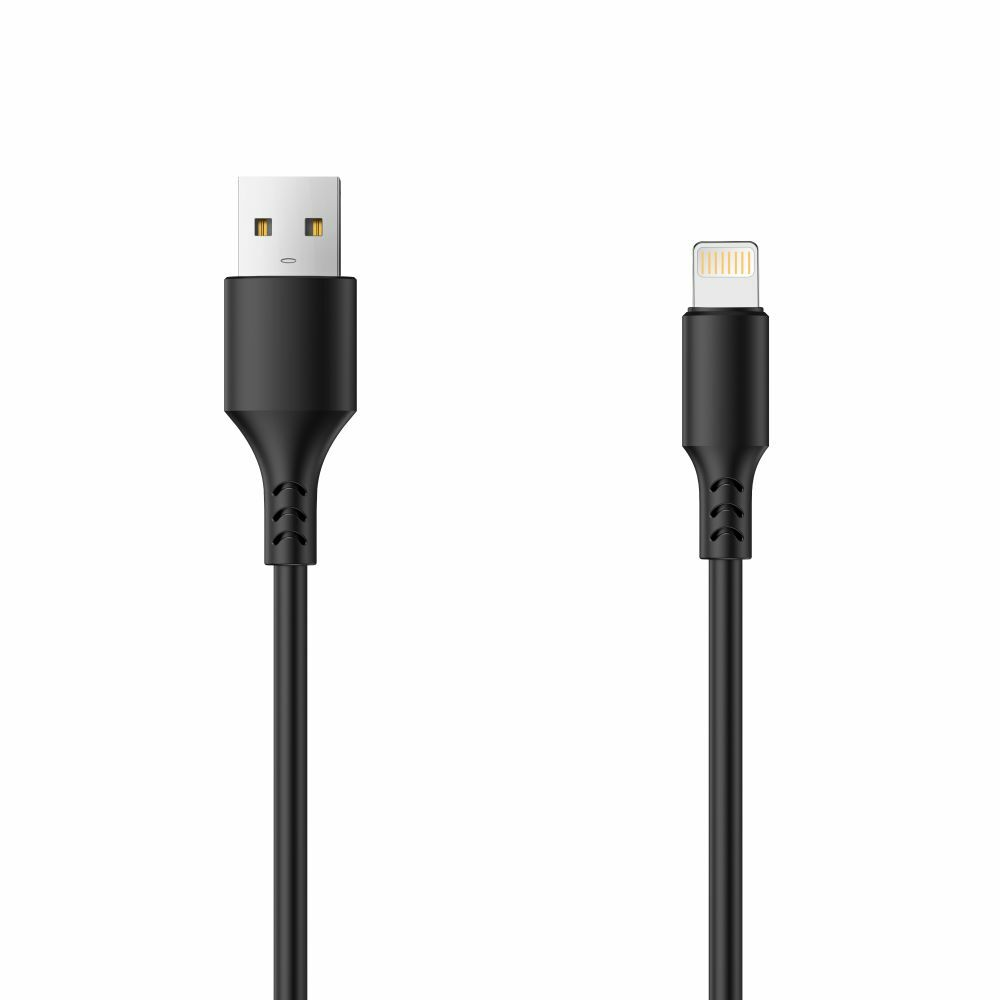 Czarny kabel USB-A do Lightning na białym tle.