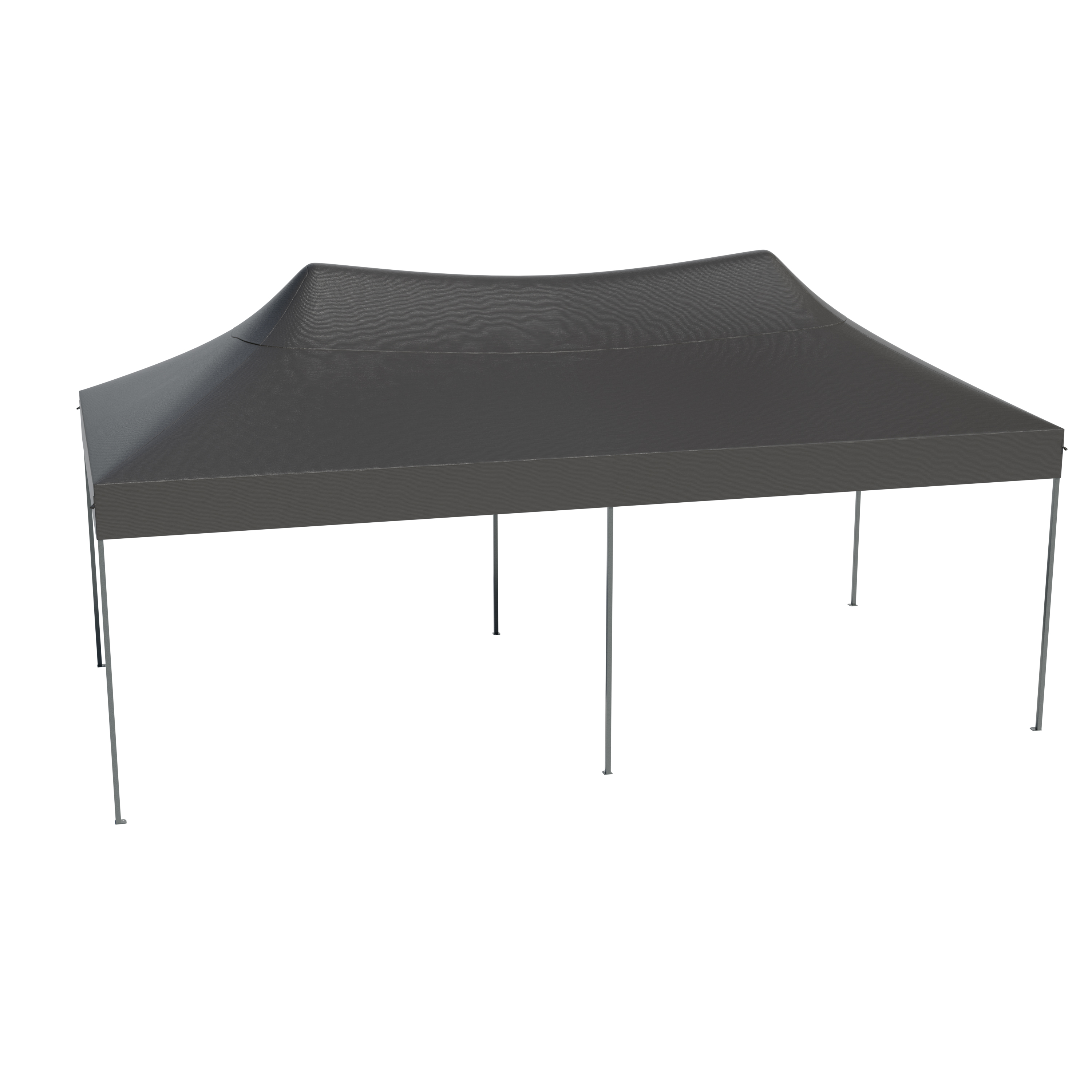 A dark, rectangular tent with metal legs.