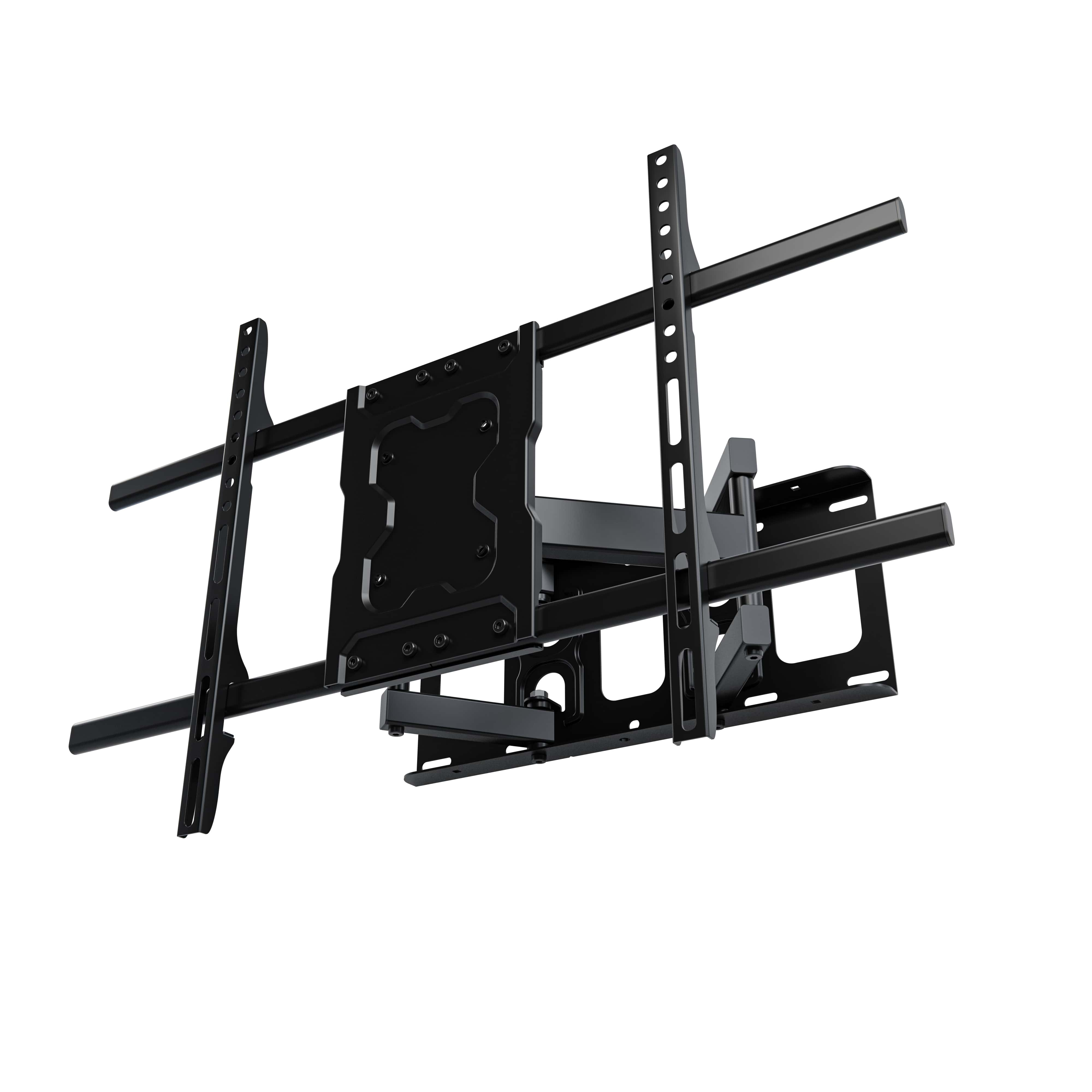 A black television wall mount with adjustable arms and a mounting plate.