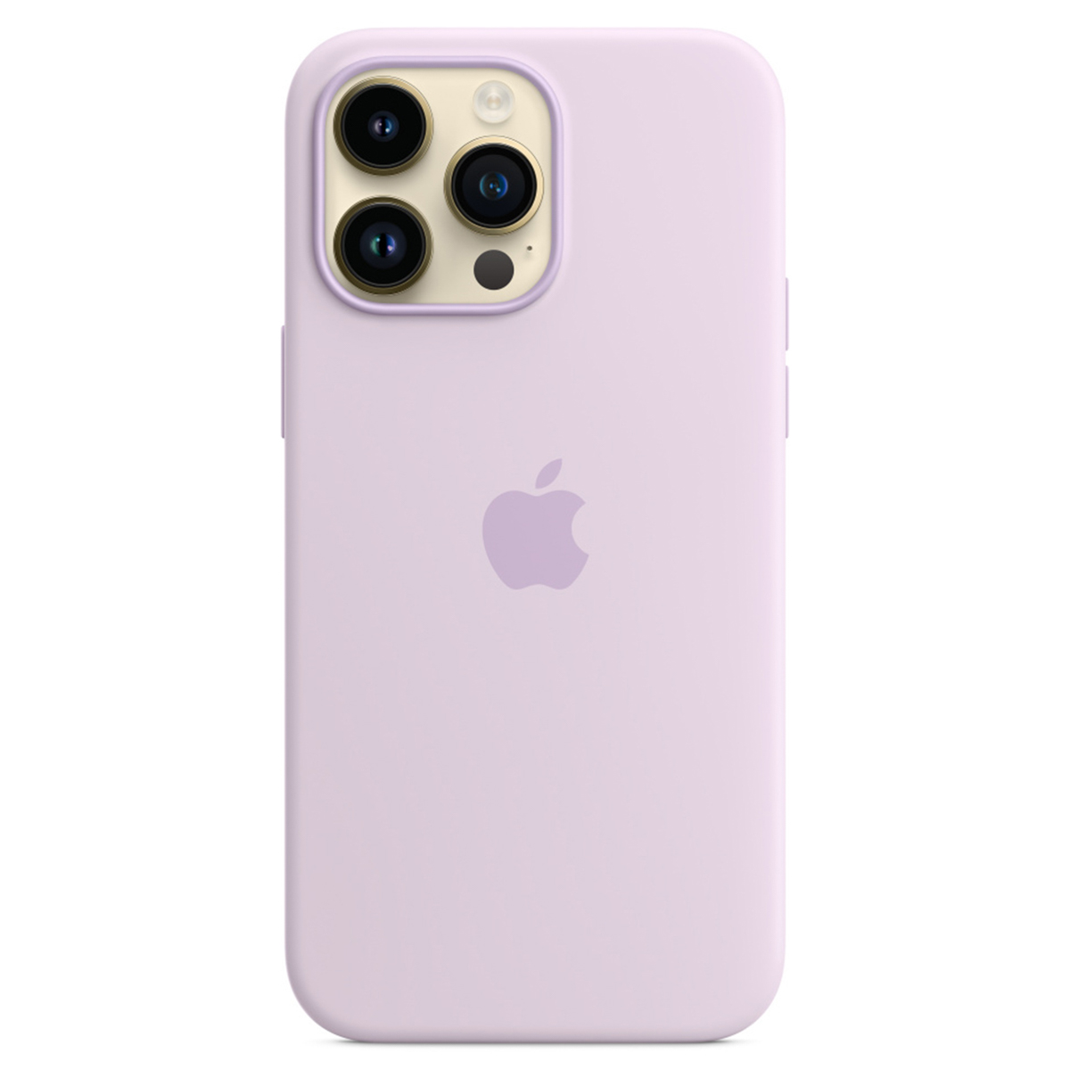 Eine hellviolette iPhone-Hülle mit dem Apple-Logo und einem Dreifach-Kameragehäuse.