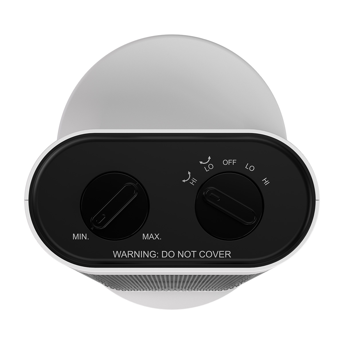 A white heater with black controls and warning text.