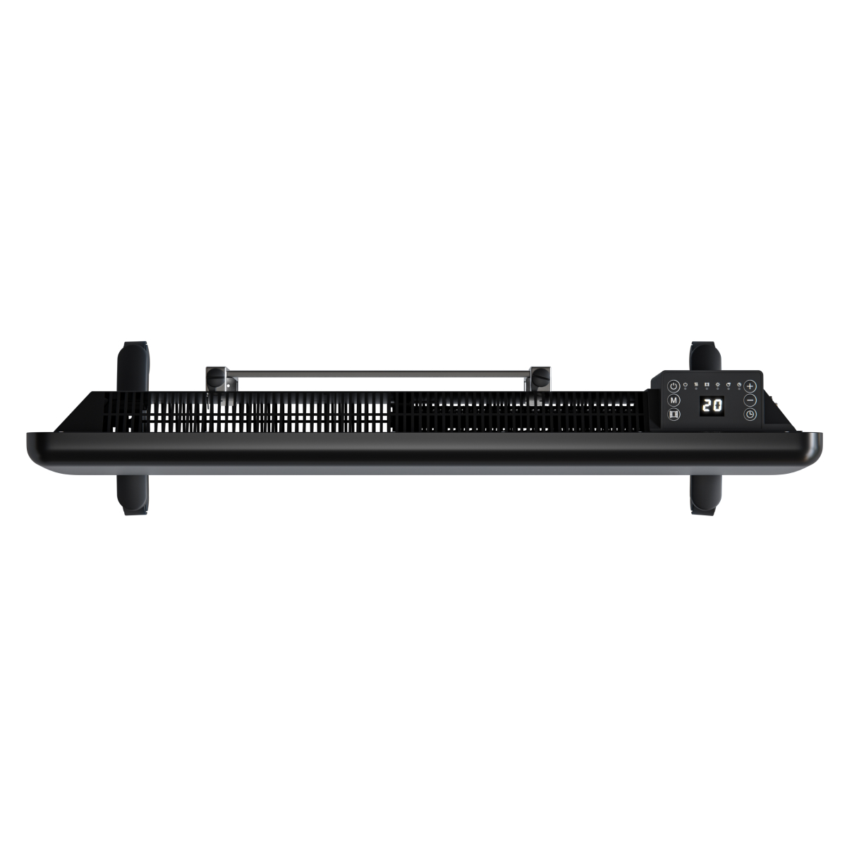 Black heater with digital display showing 20 and control buttons.
